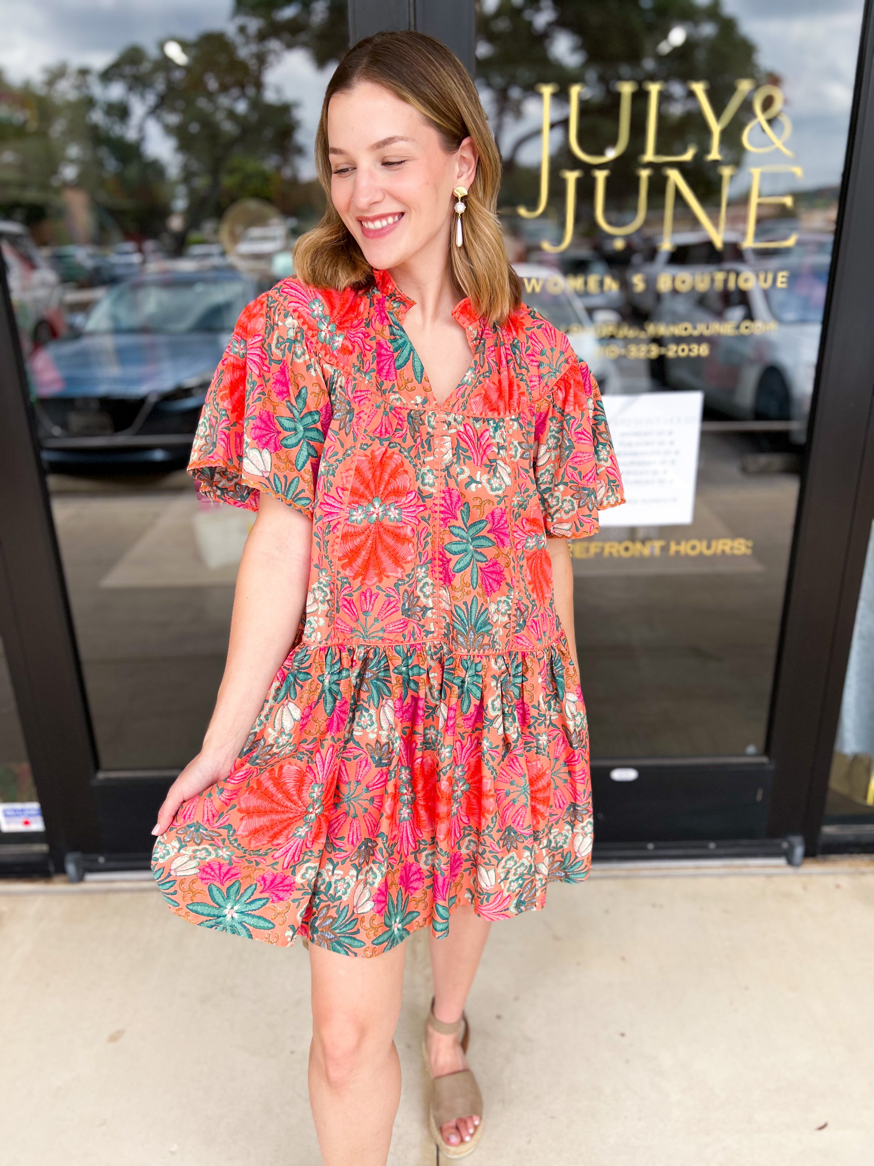 The Carrie Floral Print Mini Dress-510 Mini-OLIVACEOUS-July & June Women's Fashion Boutique Located in San Antonio, Texas
