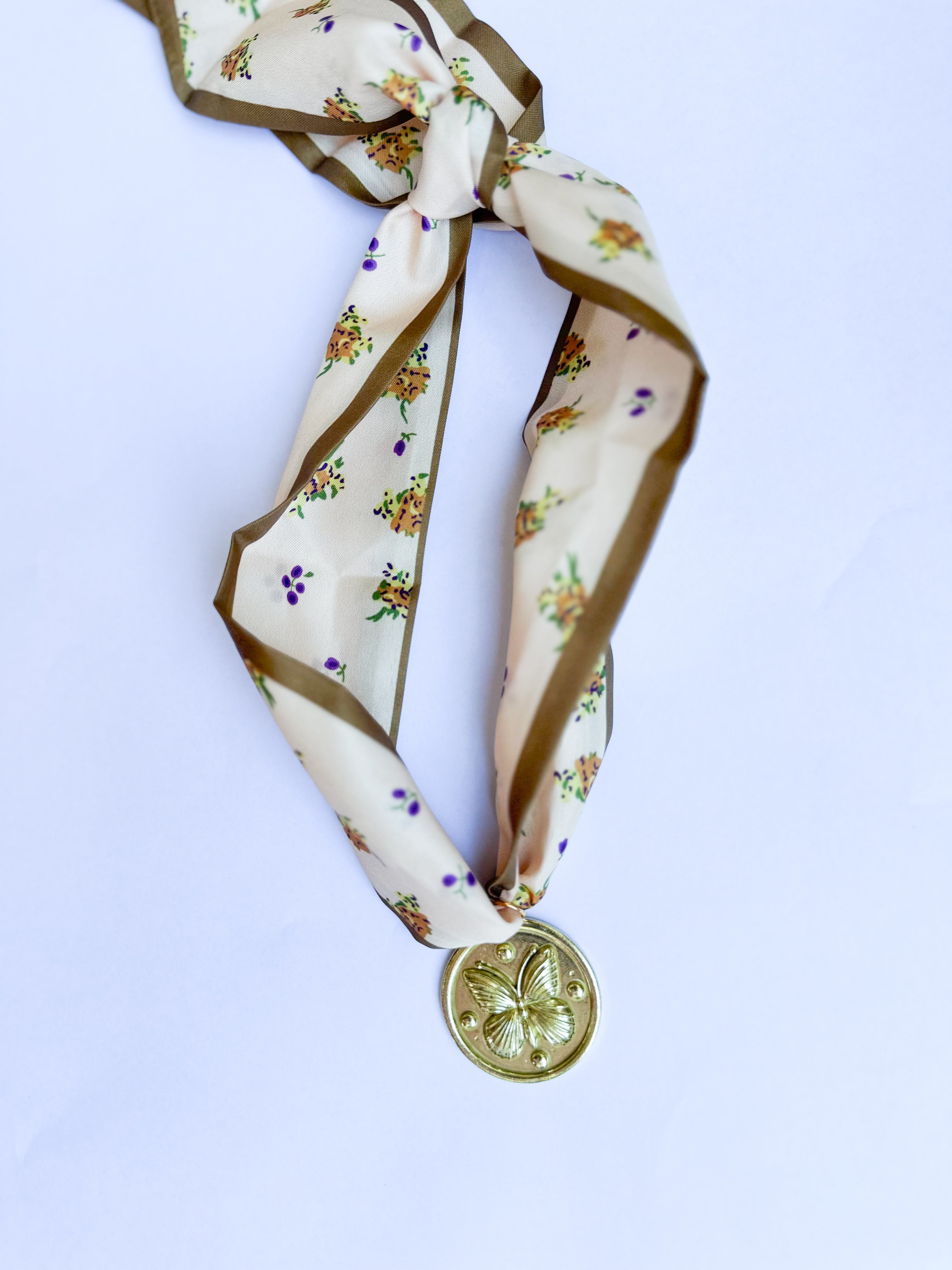 Scarf Necklace - Butterfly Tan Floral-110 Jewelry & Hair-HART DESIGNS-July & June Women's Fashion Boutique Located in San Antonio, Texas