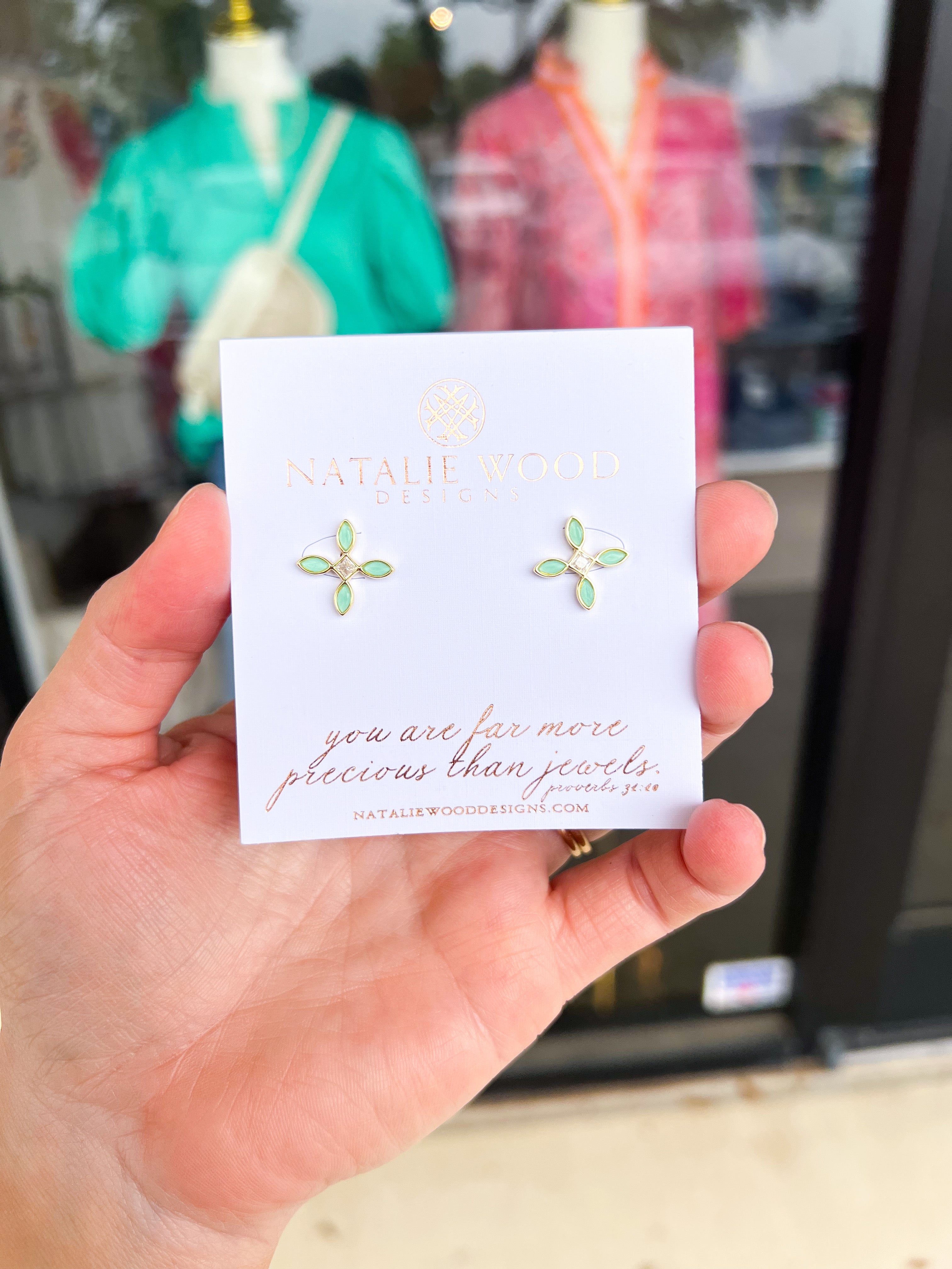 Natalie Wood - Radiant Cross Stud Earrings in Mint-110 Jewelry & Hair-Natalie Wood-July & June Women's Fashion Boutique Located in San Antonio, Texas
