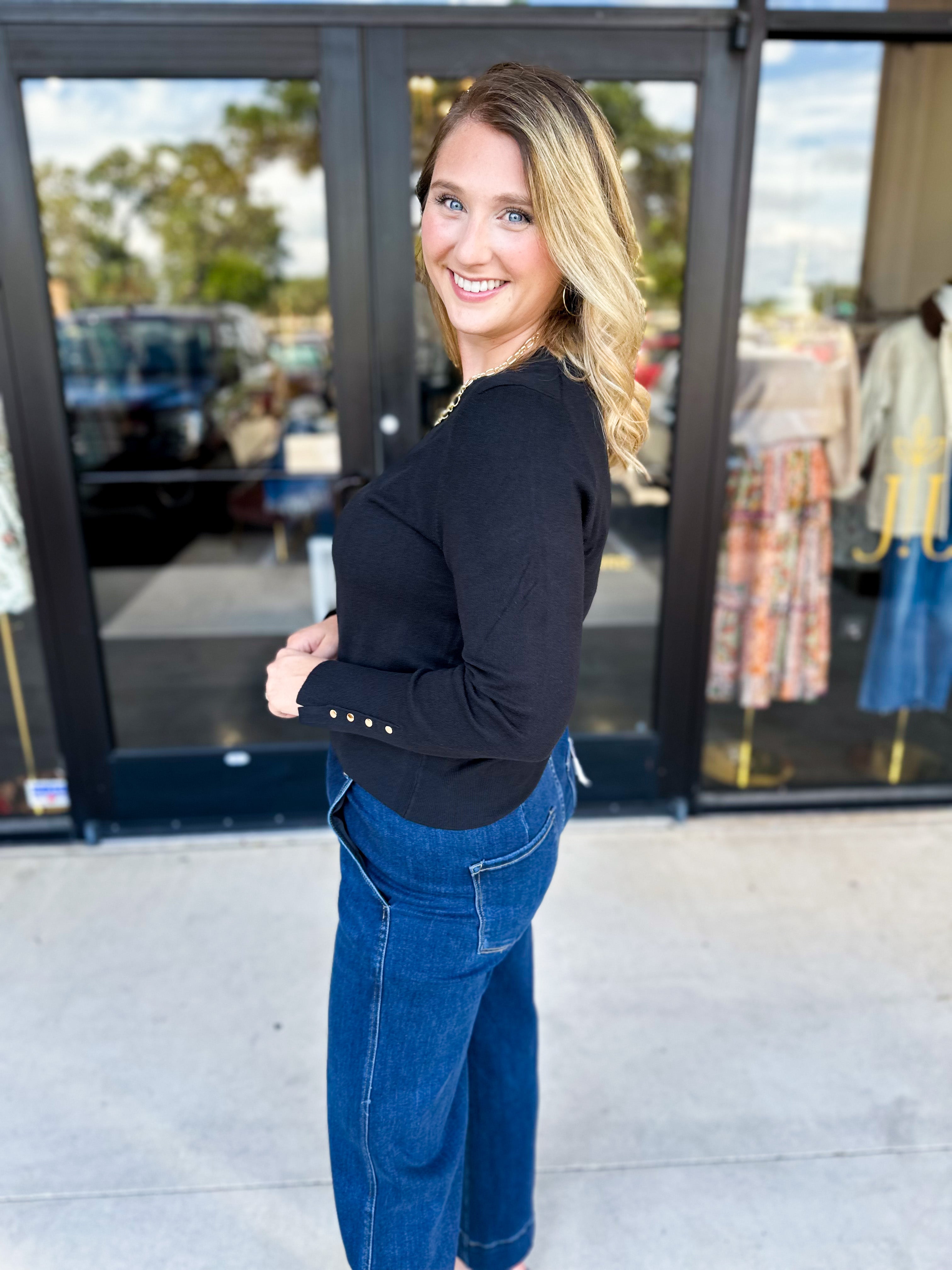 Long Sleeve Sweater Top - Black-230 Sweaters/Cardis-ENTRO-July & June Women's Fashion Boutique Located in San Antonio, Texas