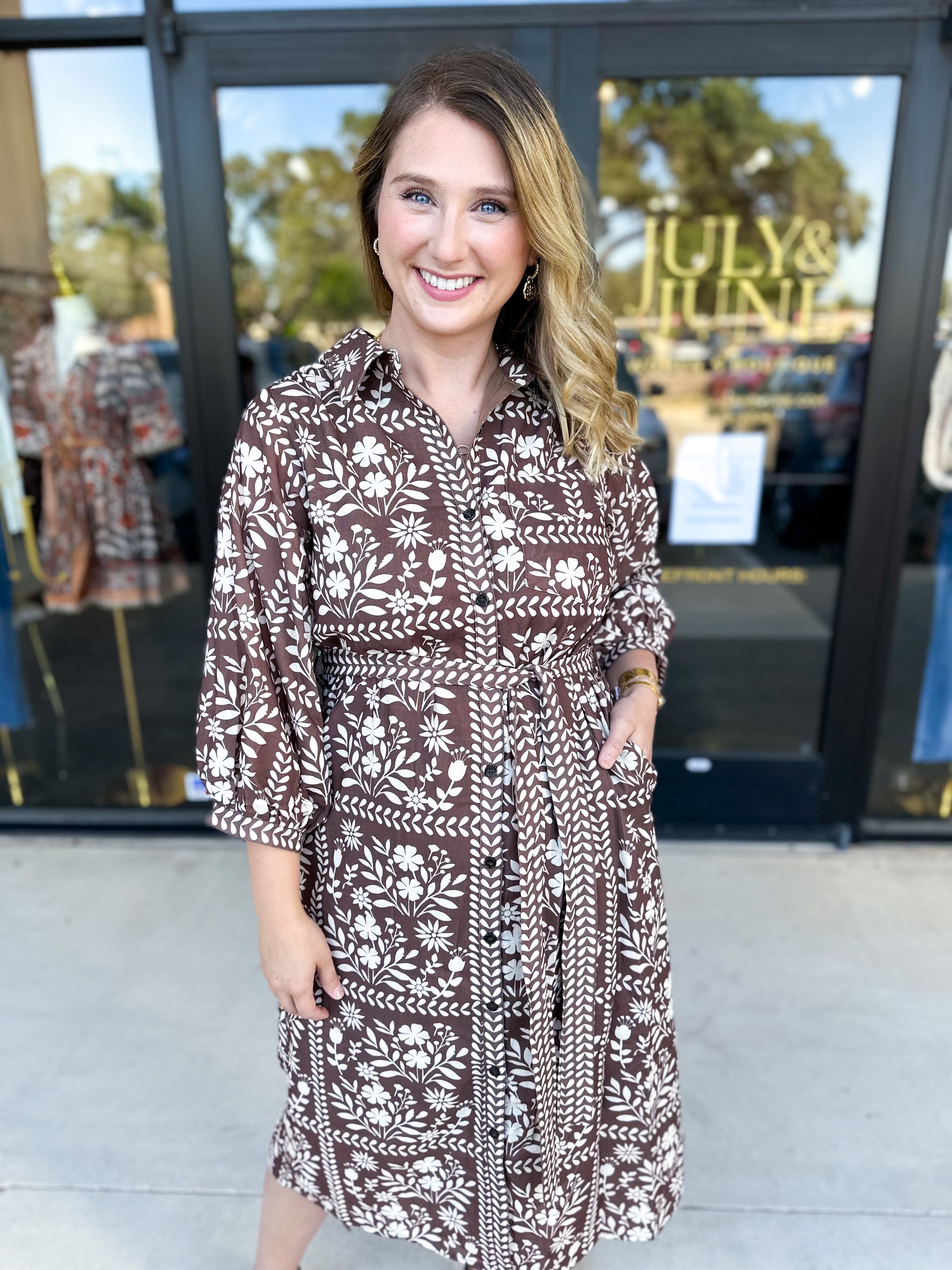 The Wrenlee Wrap Midi Dress - Chocolate Brown-500 Midi-POLOGRAM-July & June Women's Fashion Boutique Located in San Antonio, Texas