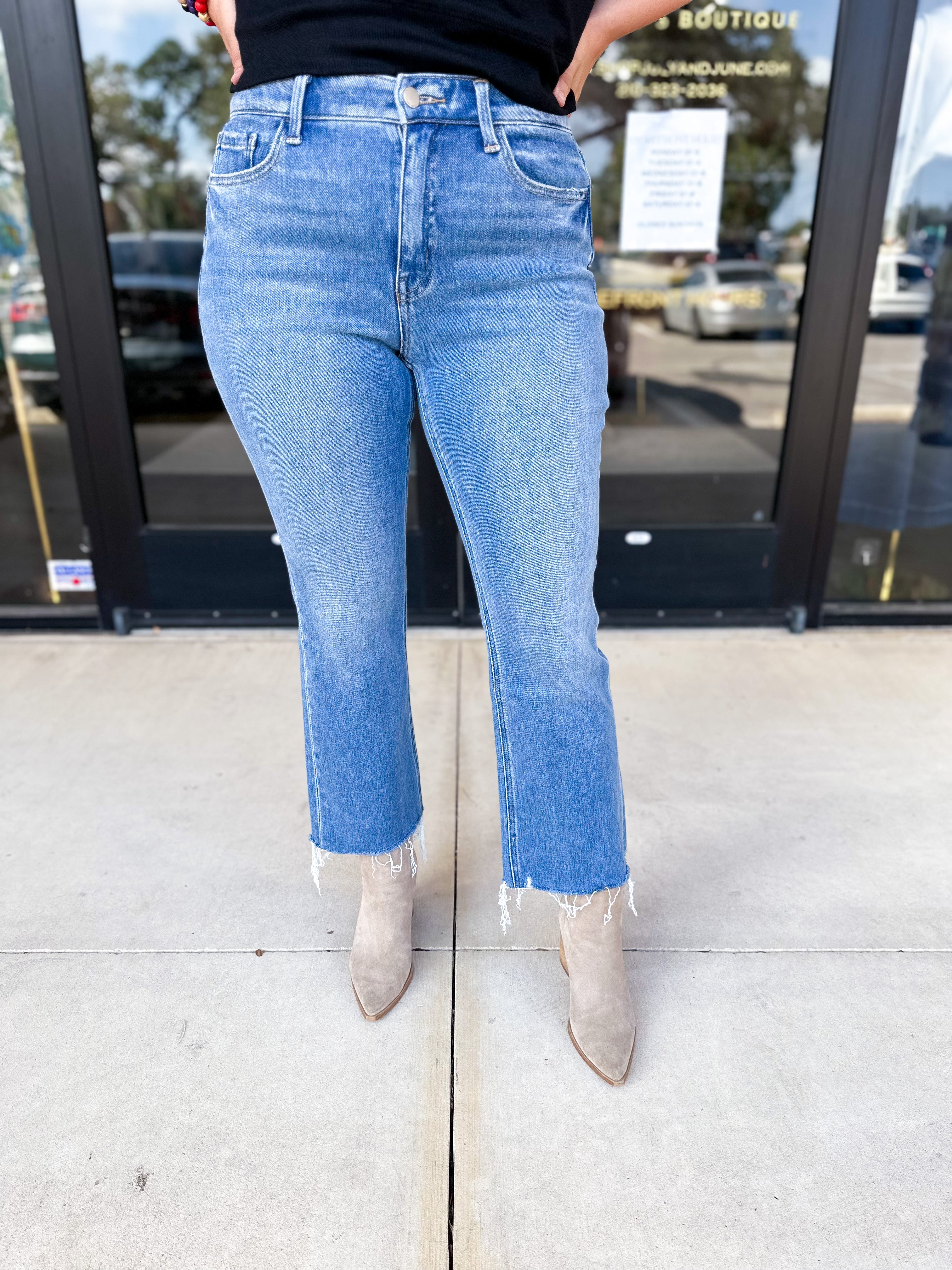 Vervet - High Rise Medium Wash Kick Flare Jeans-400 Pants-VEVERT BY FLYING MONKEY-July & June Women's Fashion Boutique Located in San Antonio, Texas