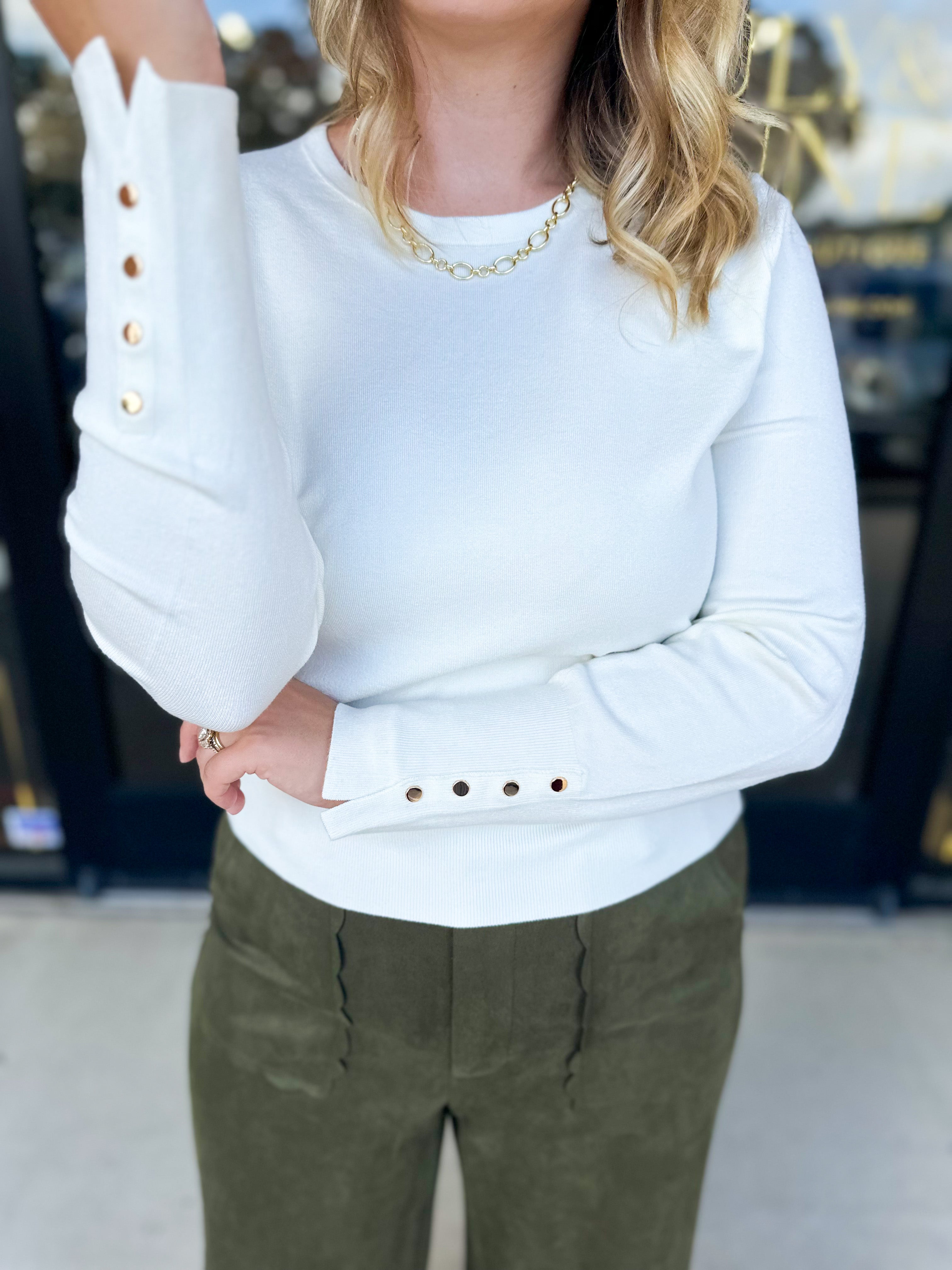 Long Sleeve Sweater Top - Cream-230 Sweaters/Cardis-ENTRO-July & June Women's Fashion Boutique Located in San Antonio, Texas