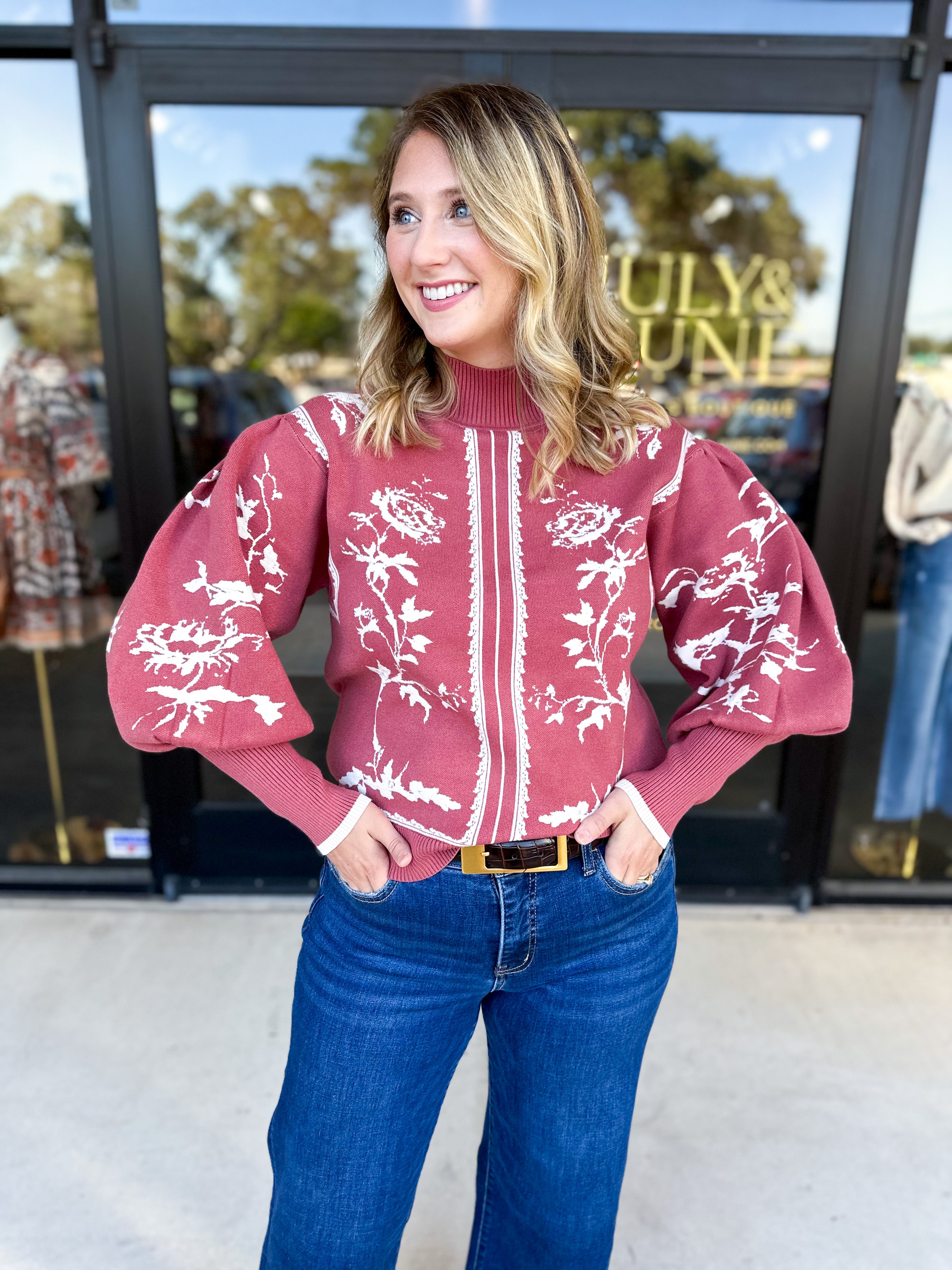 The Vintage Floral Sweater - Rose-230 Sweaters/Cardis-FATE-July & June Women's Fashion Boutique Located in San Antonio, Texas