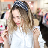 Woven Stripe Knotted Headband - Navy-130 ACCESSORIES-SHIRALEAH-July & June Women's Fashion Boutique Located in San Antonio, Texas