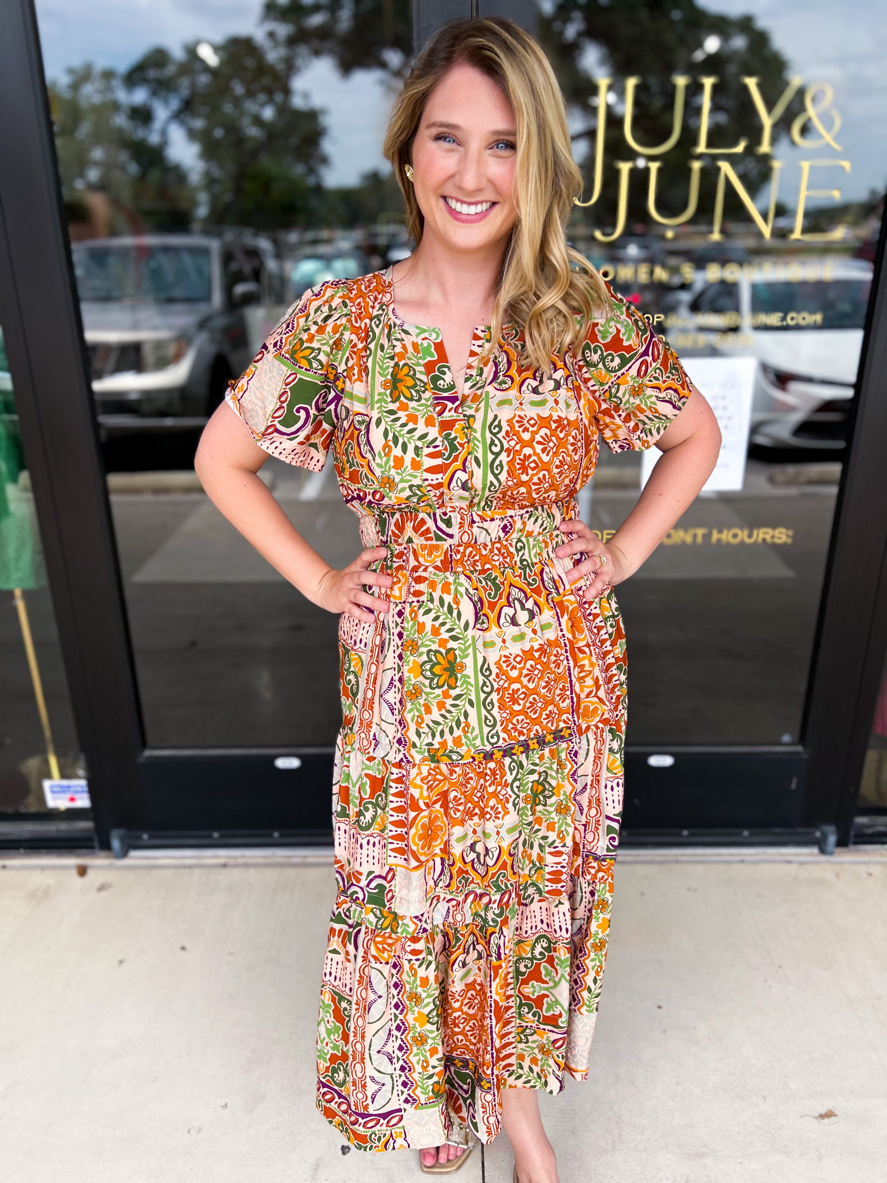 Auburn Abstract Midi Dress-500 Midi-FATE-July & June Women's Fashion Boutique Located in San Antonio, Texas