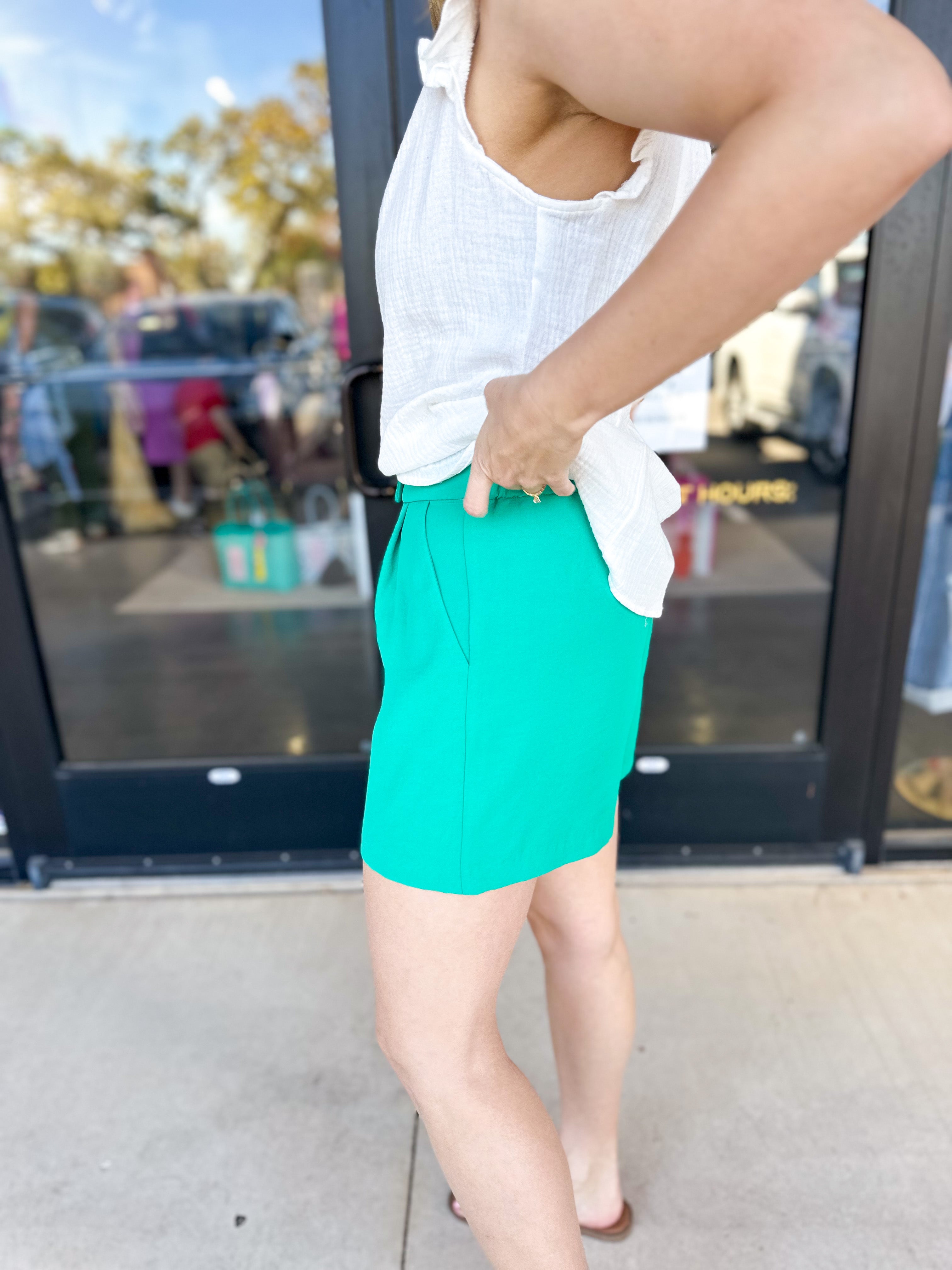 Chic Shorts - Emerald Green-410 Shorts/Skirts-SKIES ARE BLUE-July & June Women's Fashion Boutique Located in San Antonio, Texas