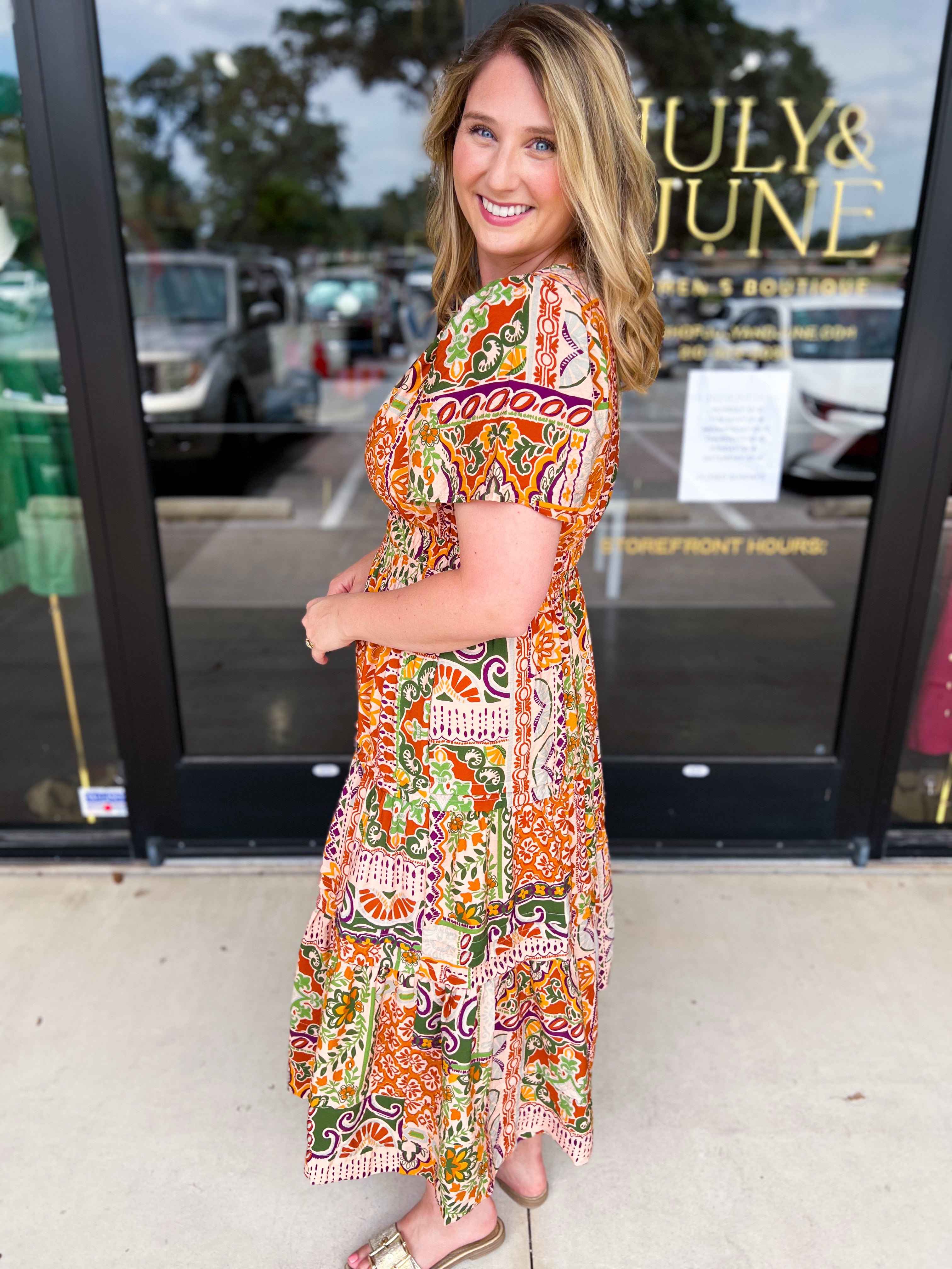 Auburn Abstract Midi Dress-500 Midi-FATE-July & June Women's Fashion Boutique Located in San Antonio, Texas