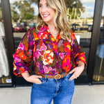 Vibrant Fall Florals Blouse-200 Fashion Blouses-FATE-July & June Women's Fashion Boutique Located in San Antonio, Texas