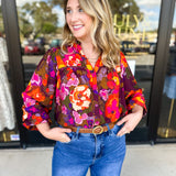 Vibrant Fall Florals Blouse-200 Fashion Blouses-FATE-July & June Women's Fashion Boutique Located in San Antonio, Texas