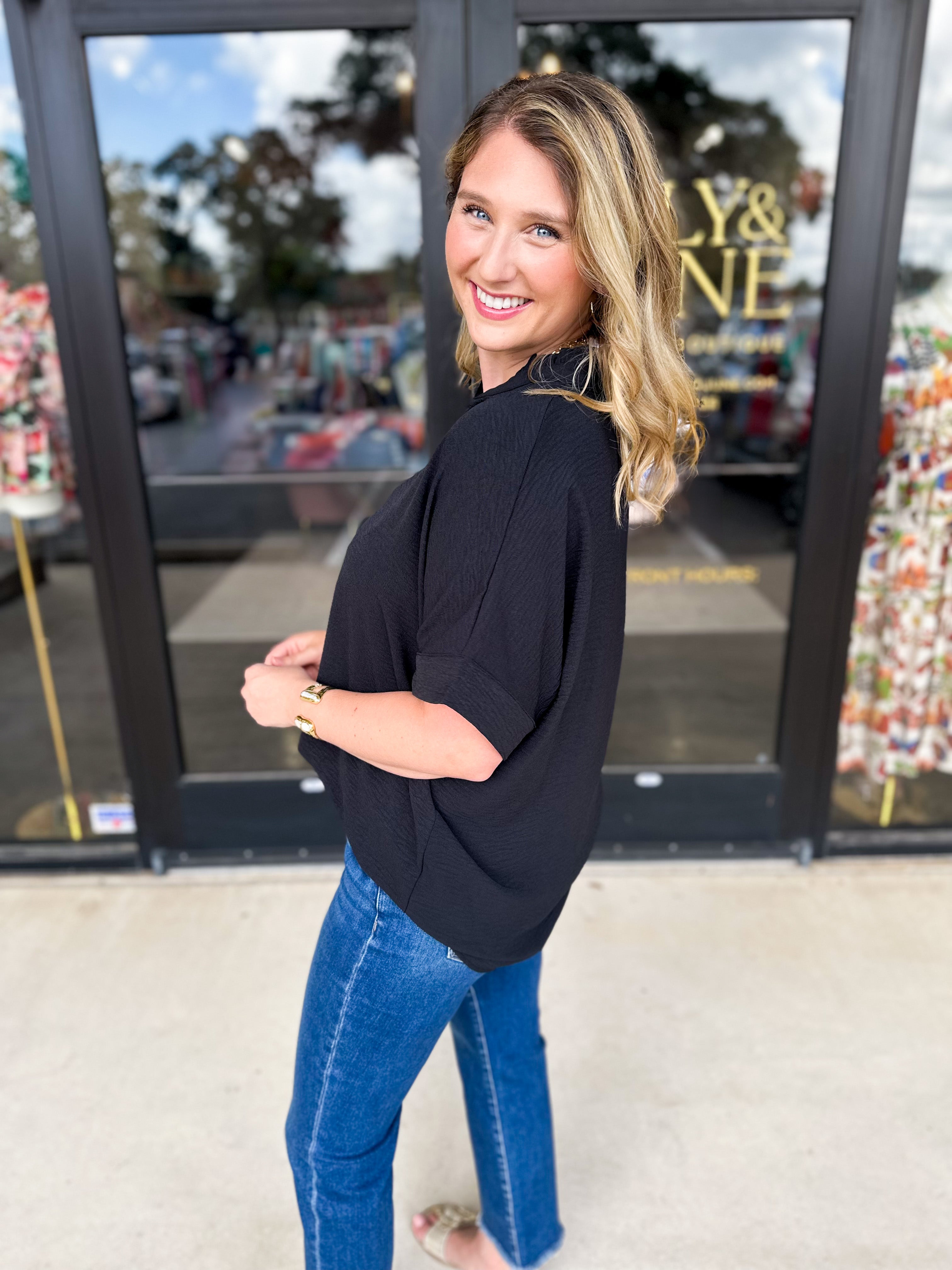 Everyday Oversized Blouse - Black-200 Fashion Blouses-JODIFL-July & June Women's Fashion Boutique Located in San Antonio, Texas