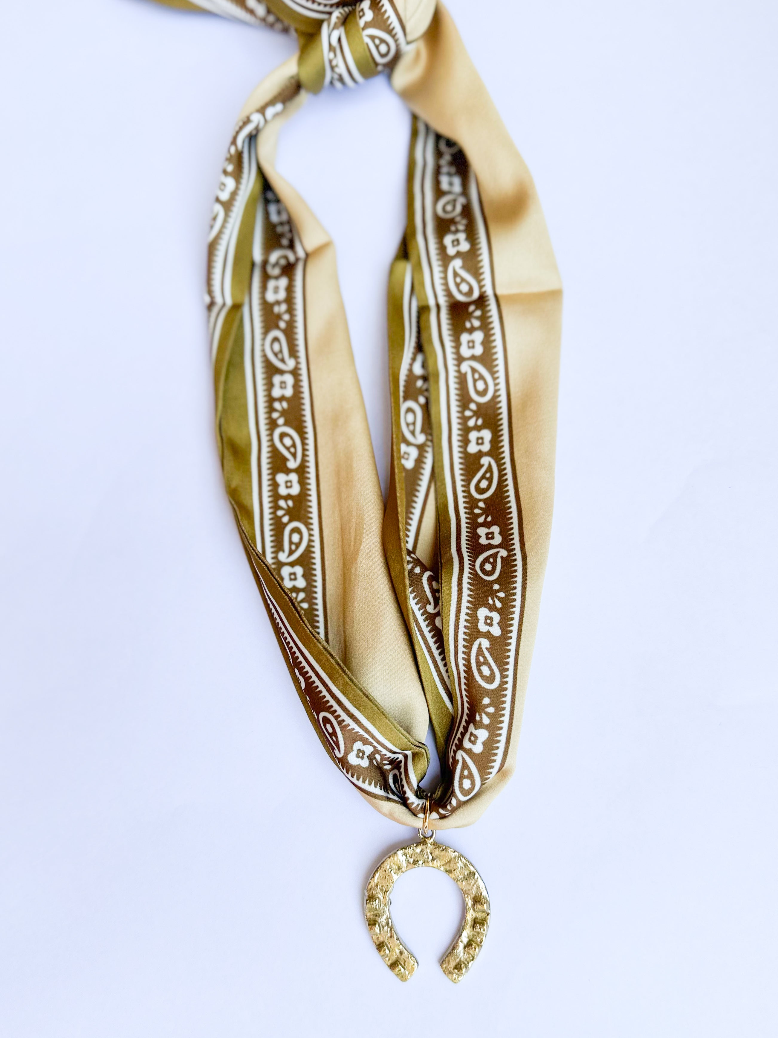Scarf Necklace - Tan Horseshoe-110 Jewelry & Hair-HART DESIGNS-July & June Women's Fashion Boutique Located in San Antonio, Texas