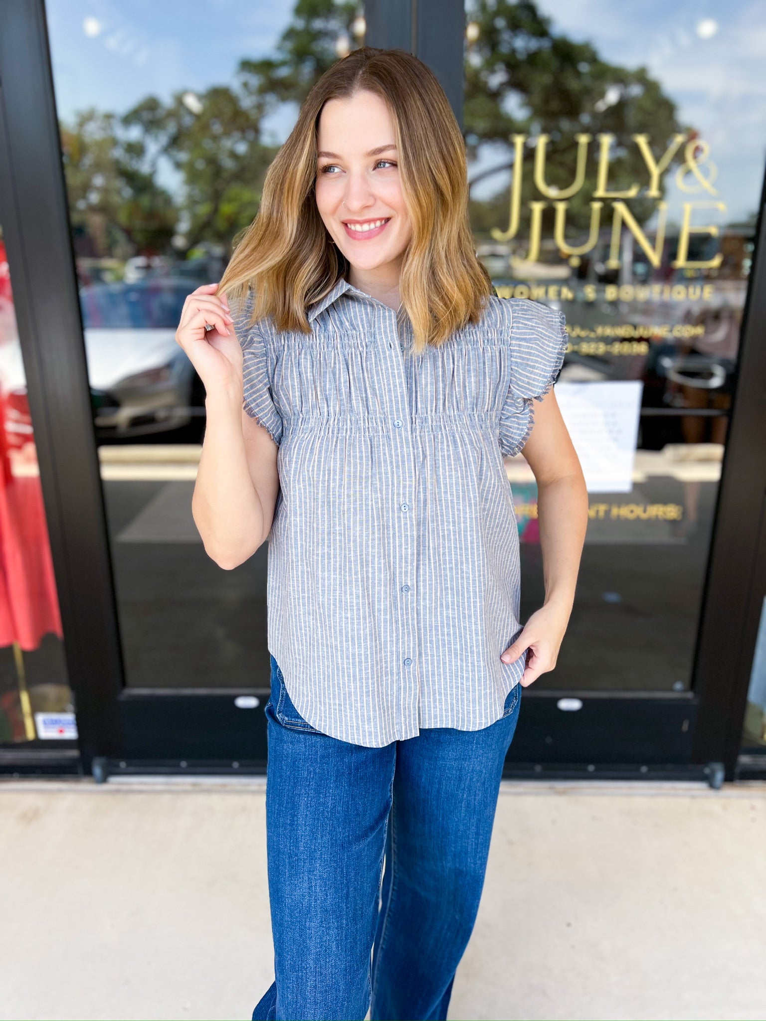 Callie Blouse - Blue-200 Fashion Blouses-OLIVACEOUS-July & June Women's Fashion Boutique Located in San Antonio, Texas