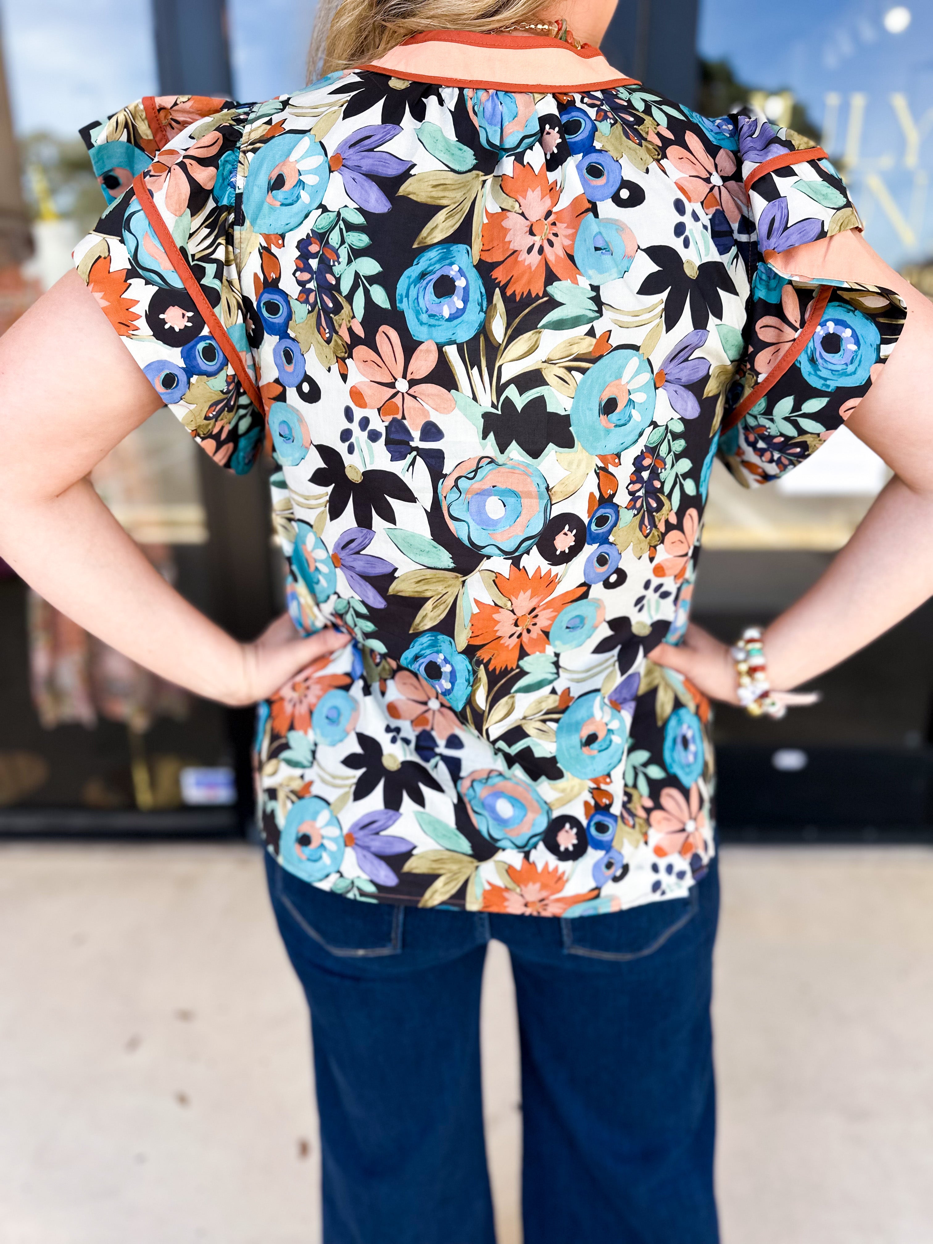 Fun In Fall Florals Blouse-200 Fashion Blouses-ENTRO-July & June Women's Fashion Boutique Located in San Antonio, Texas