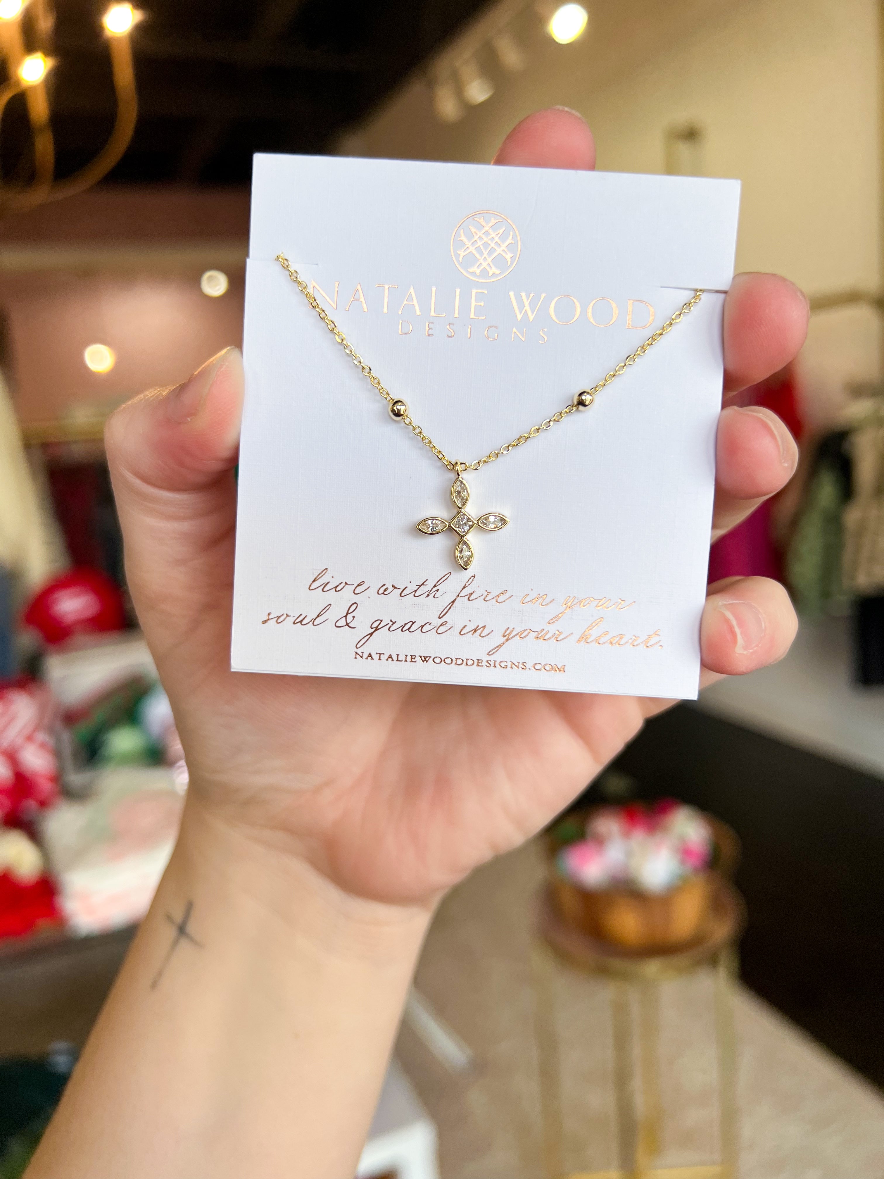 Natalie Wood - Radiant Cross Drop Necklace in Gold-110 Jewelry & Hair-Natalie Wood-July & June Women's Fashion Boutique Located in San Antonio, Texas