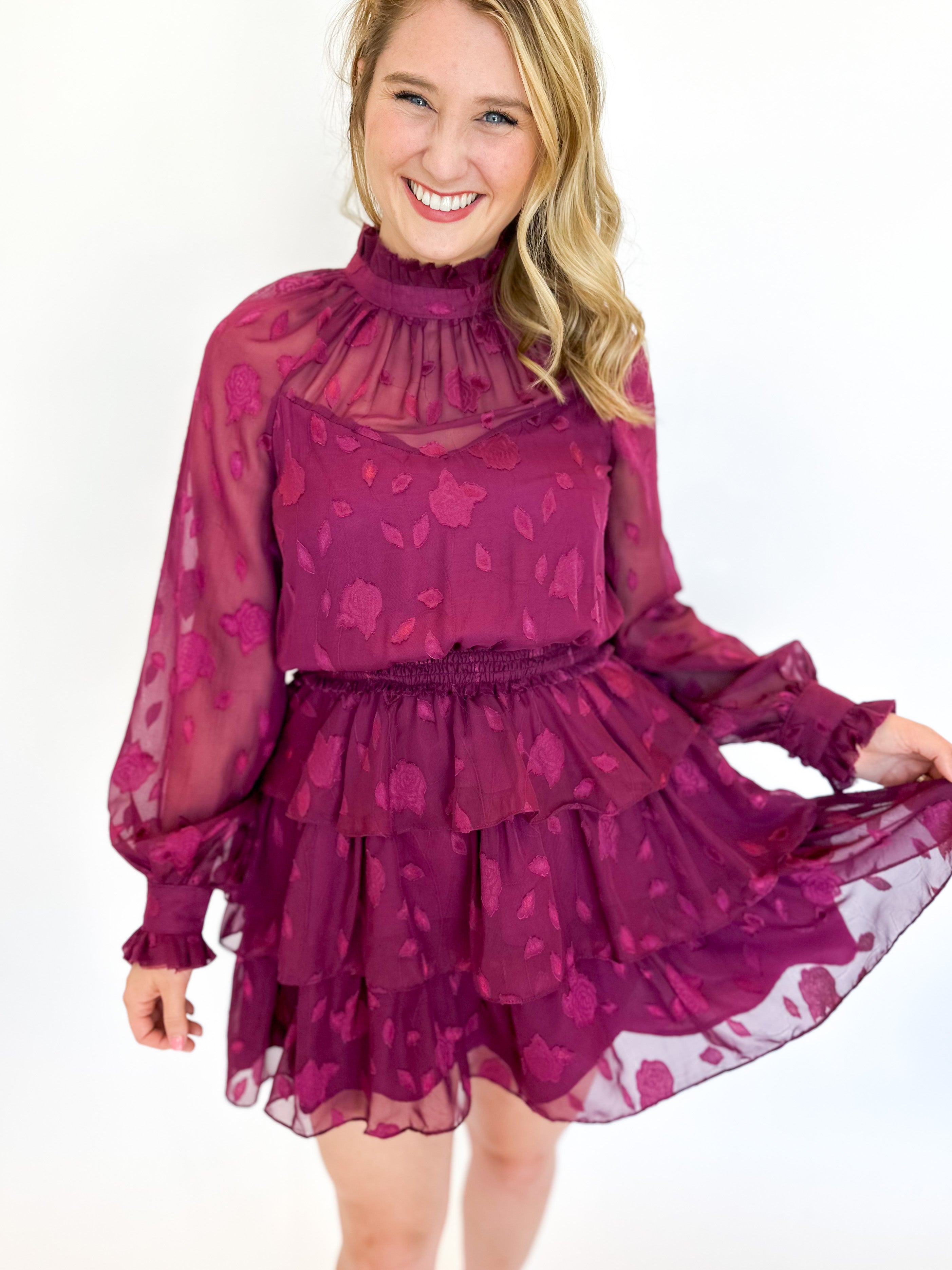 Merlot Sheer Romance Mini Dress-510 Mini-FATE-July & June Women's Fashion Boutique Located in San Antonio, Texas