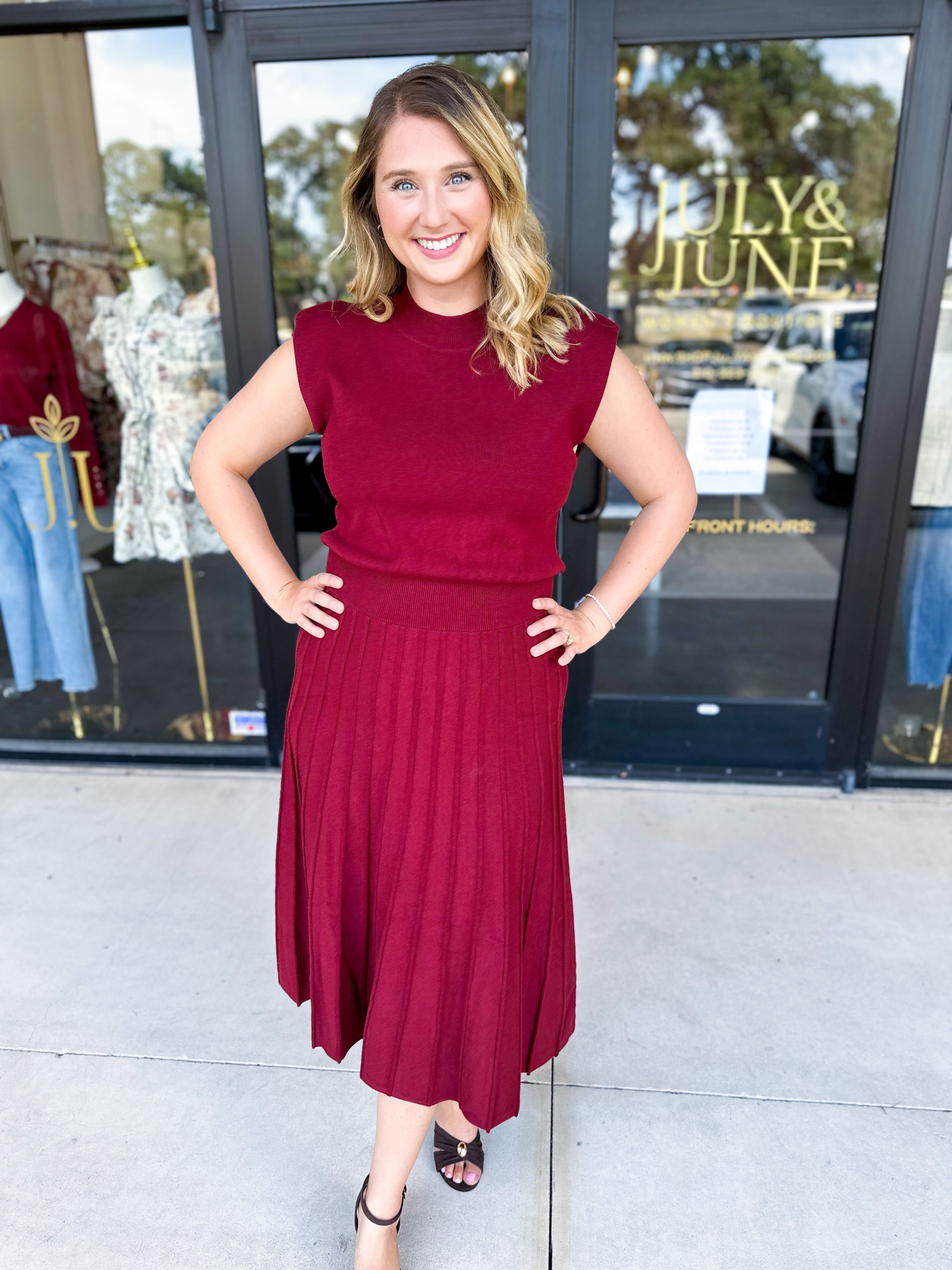 THML - Burgundy Knit Midi Dress-500 Midi-THML-July & June Women's Fashion Boutique Located in San Antonio, Texas