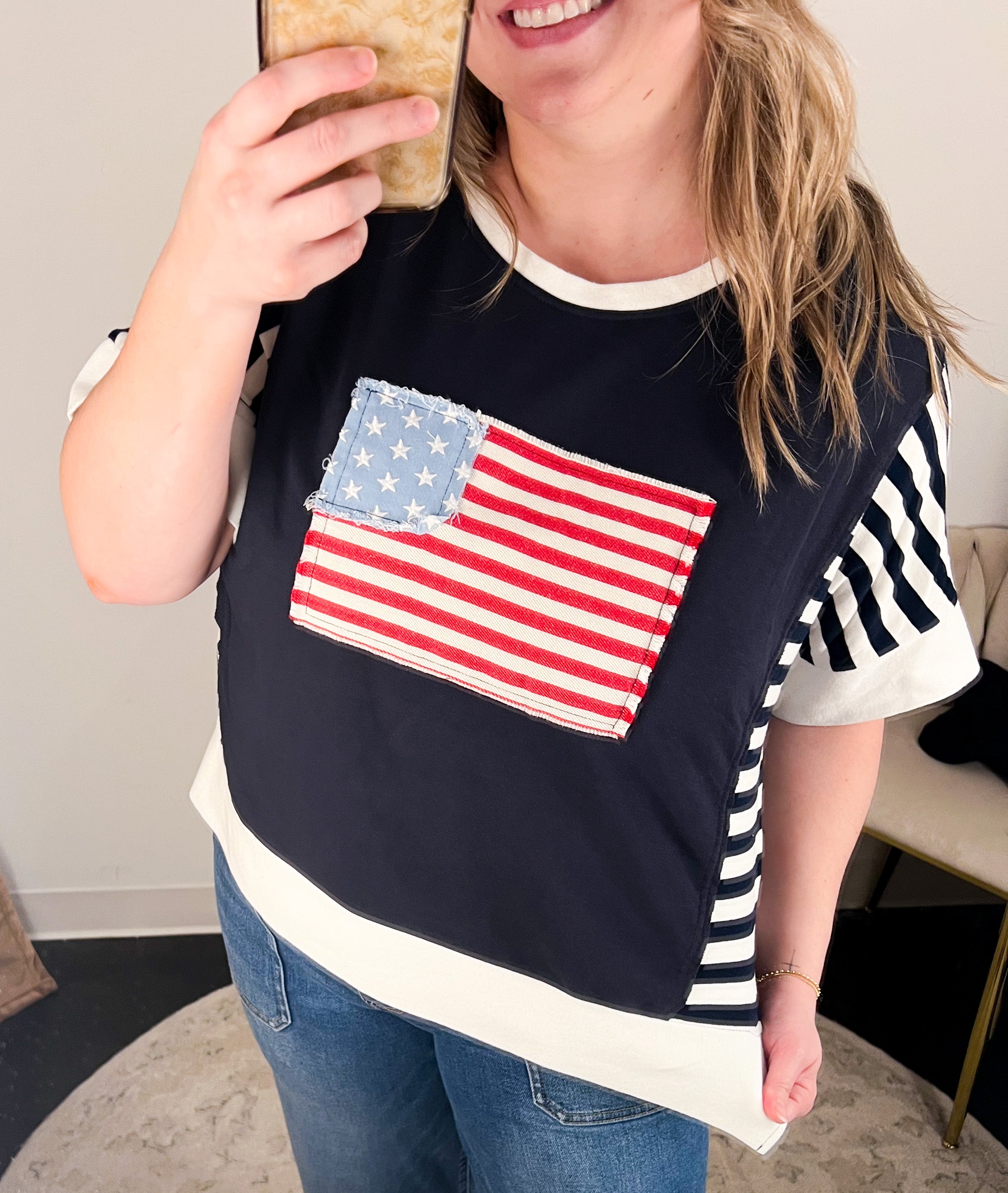 The Red White & Blue Tee-210 Casual Blouses-JODIFL-July & June Women's Fashion Boutique Located in San Antonio, Texas