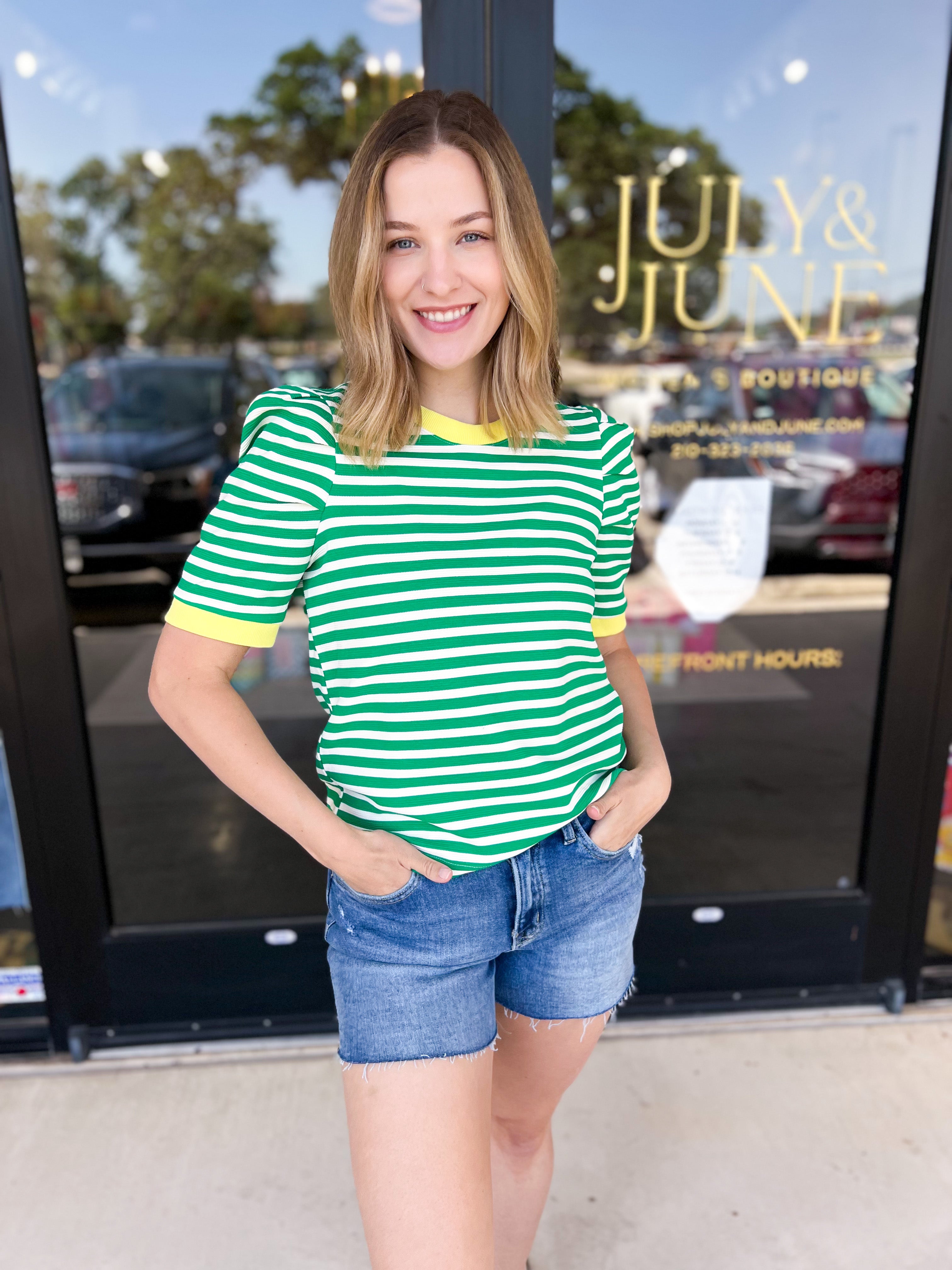 Nautical Comfy Tee - Green-210 Casual Blouses-ENTRO-July & June Women's Fashion Boutique Located in San Antonio, Texas