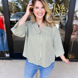 Chic Stripe Blouse - Olive-200 Fashion Blouses-ENTRO-July & June Women's Fashion Boutique Located in San Antonio, Texas