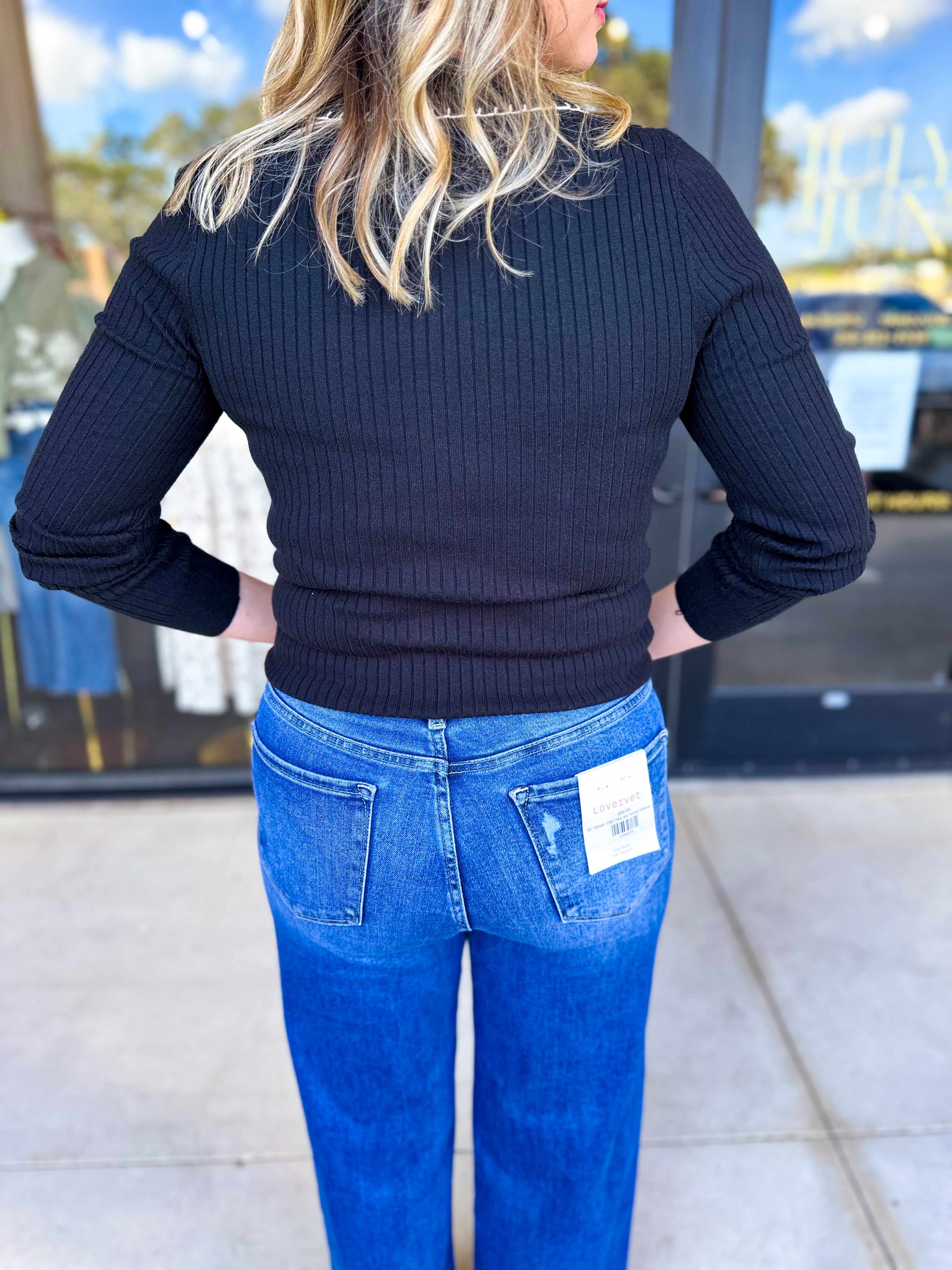 Tailored Knit Long Sleeve - Black-230 Sweaters/Cardis-LISTICLE-July & June Women's Fashion Boutique Located in San Antonio, Texas