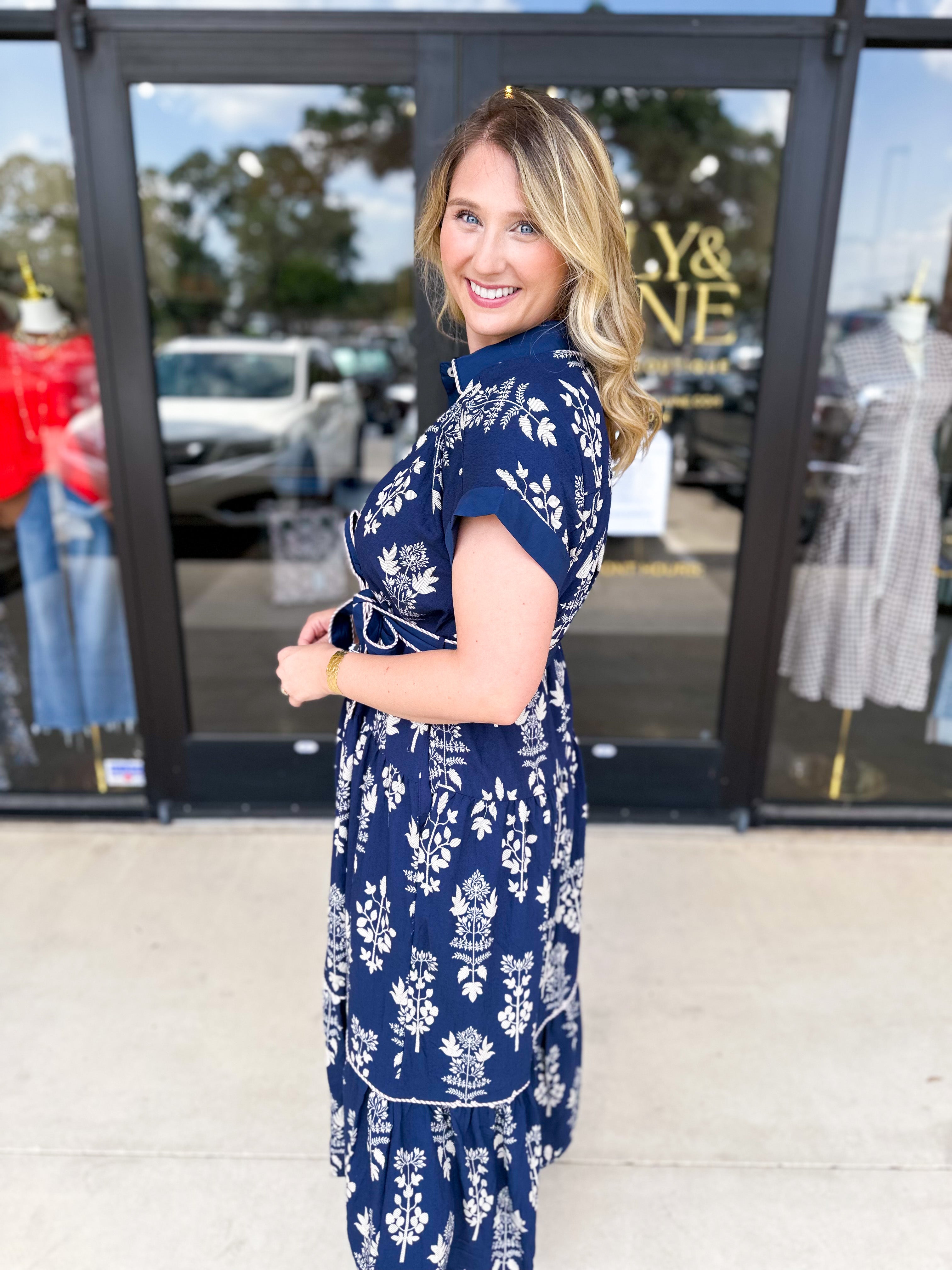 The Kailey Midi Dress - Navy-500 Midi-ENTRO-July & June Women's Fashion Boutique Located in San Antonio, Texas