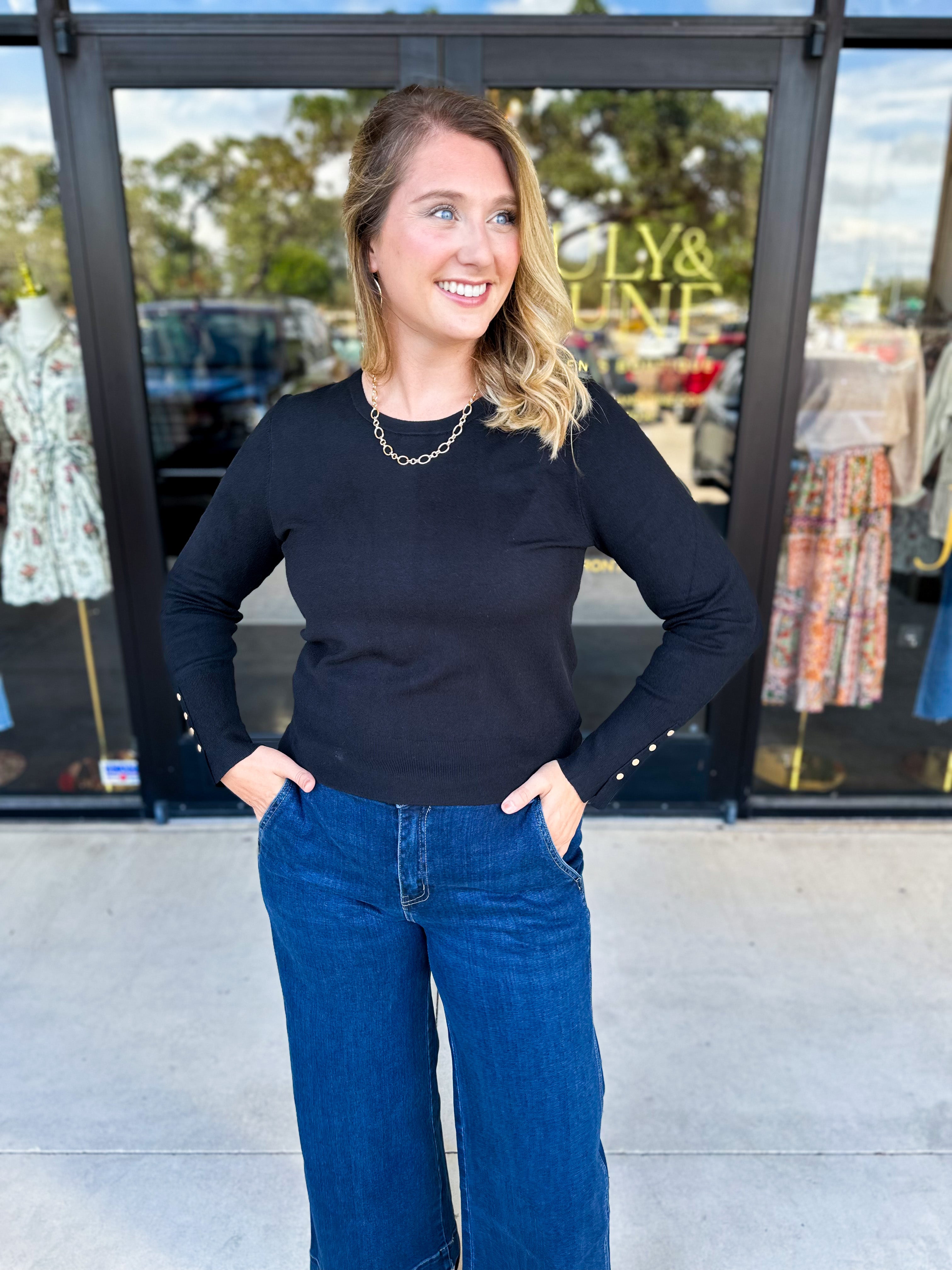 Long Sleeve Sweater Top - Black-230 Sweaters/Cardis-ENTRO-July & June Women's Fashion Boutique Located in San Antonio, Texas
