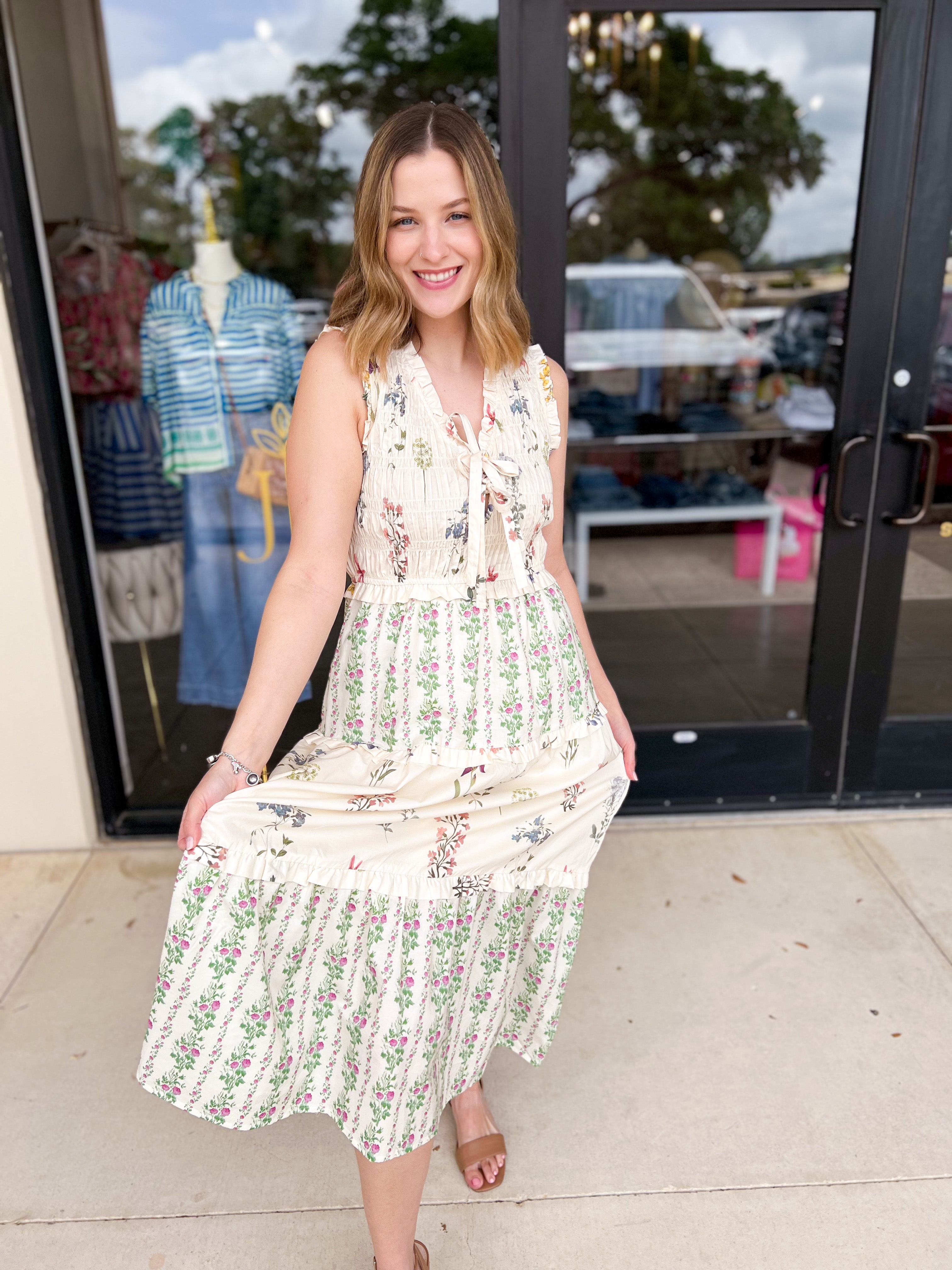 Enchanting Garden Midi Dress-500 Midi-ENTRO-July & June Women's Fashion Boutique Located in San Antonio, Texas