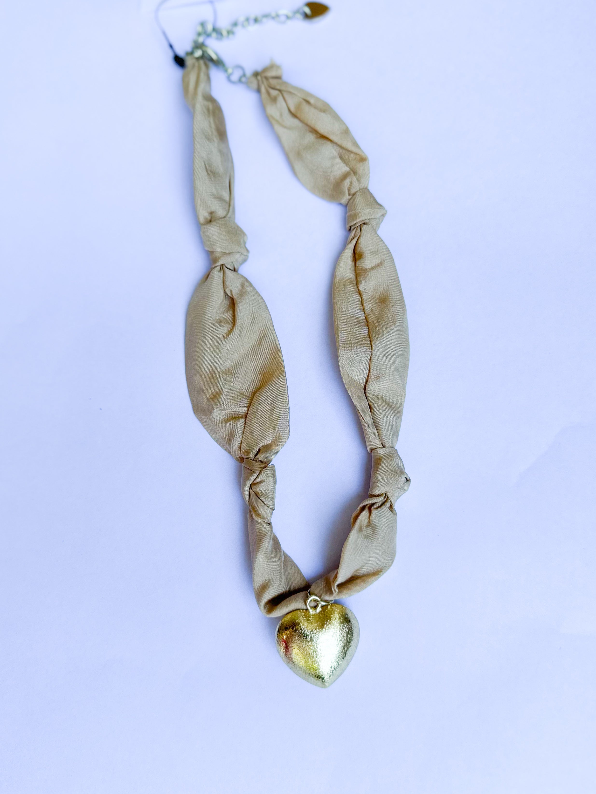 Scarf Necklace - Gold Puff Heart-110 Jewelry & Hair-HART DESIGNS-July & June Women's Fashion Boutique Located in San Antonio, Texas