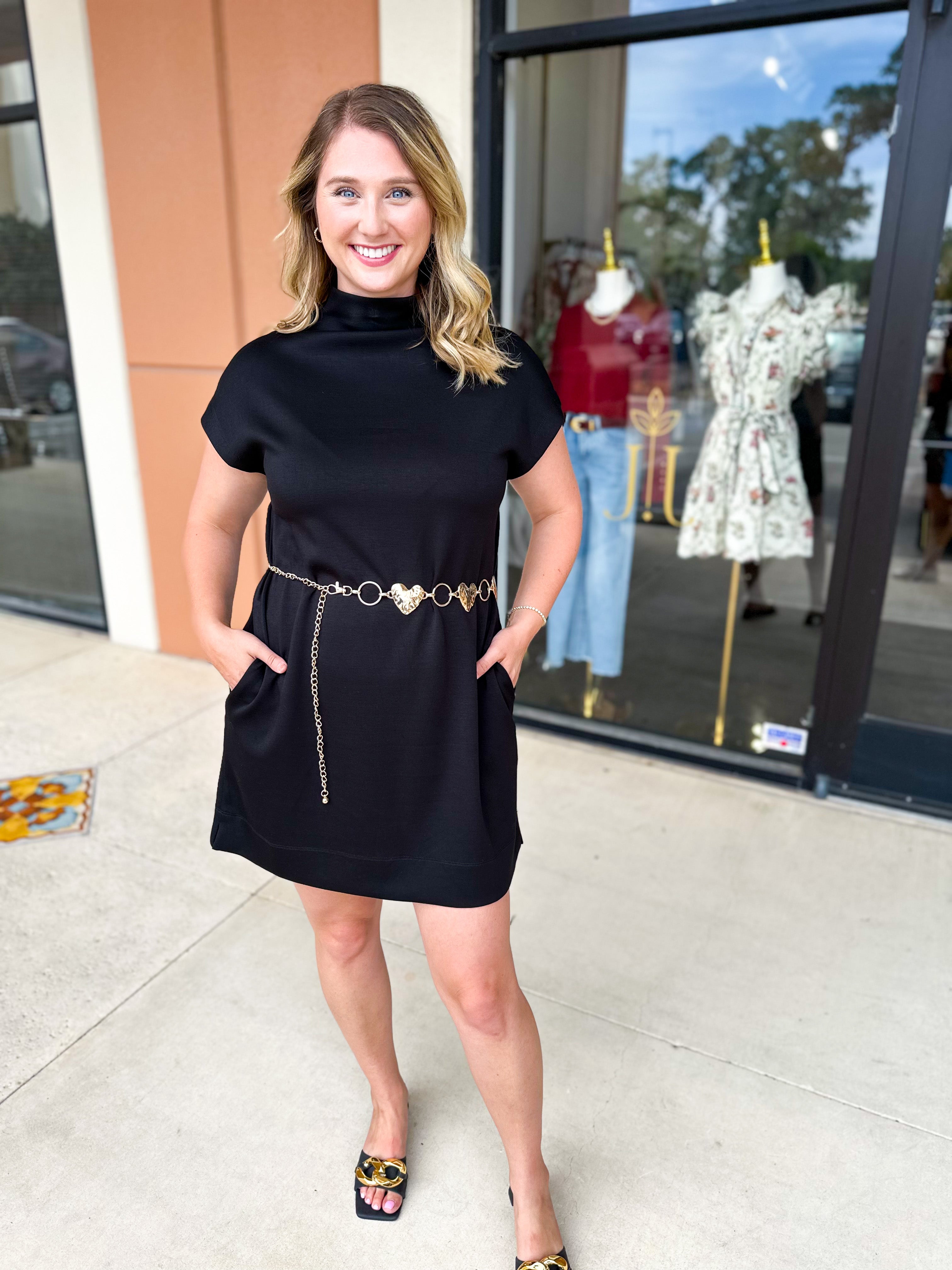 Mock Neck Knit Mini Dress - Black-510 Mini-ENTRO-July & June Women's Fashion Boutique Located in San Antonio, Texas