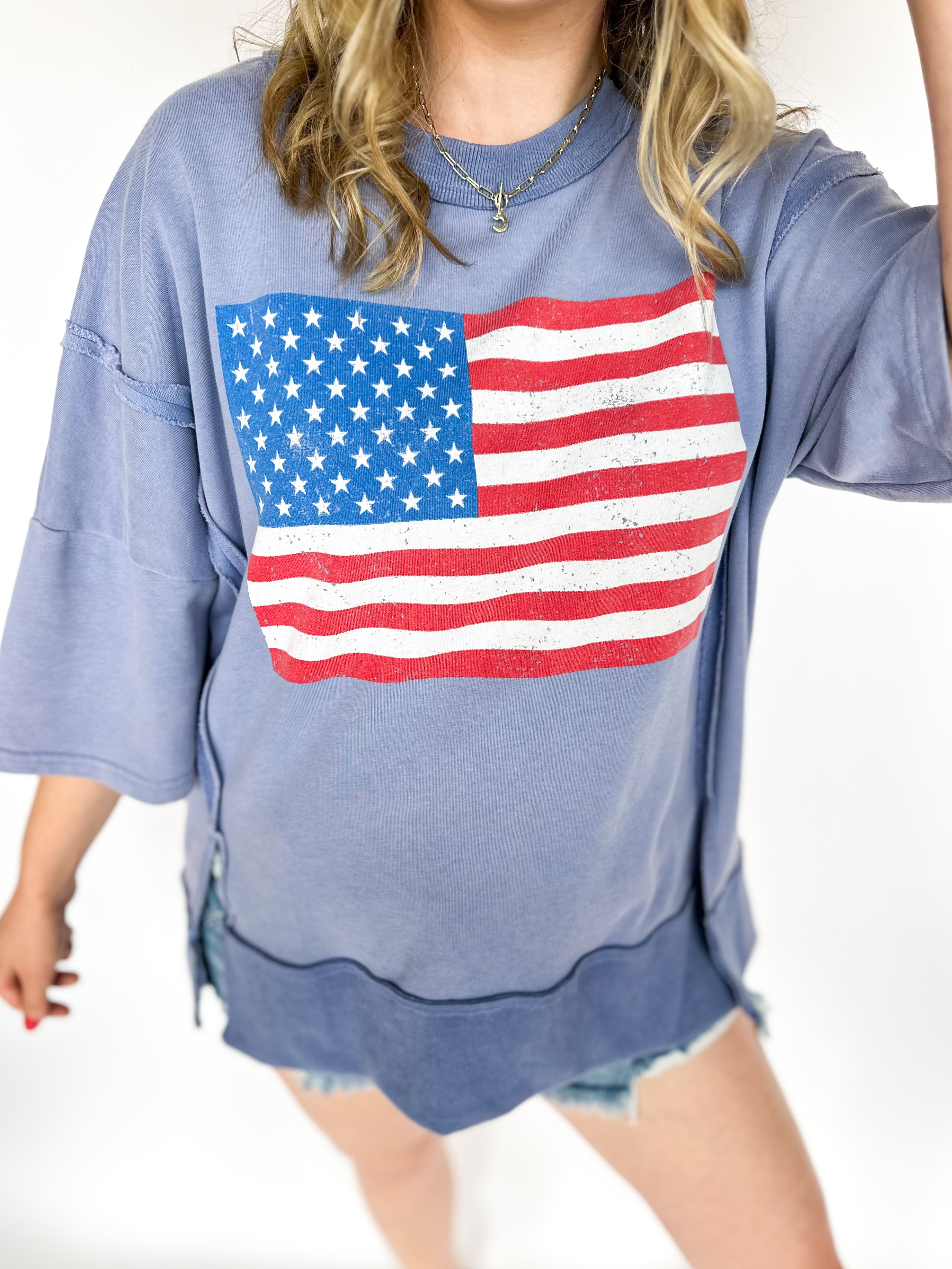 The Red, White, & Blue Tee-210 Casual Blouses-FANTASTIC FAWN-July & June Women's Fashion Boutique Located in San Antonio, Texas