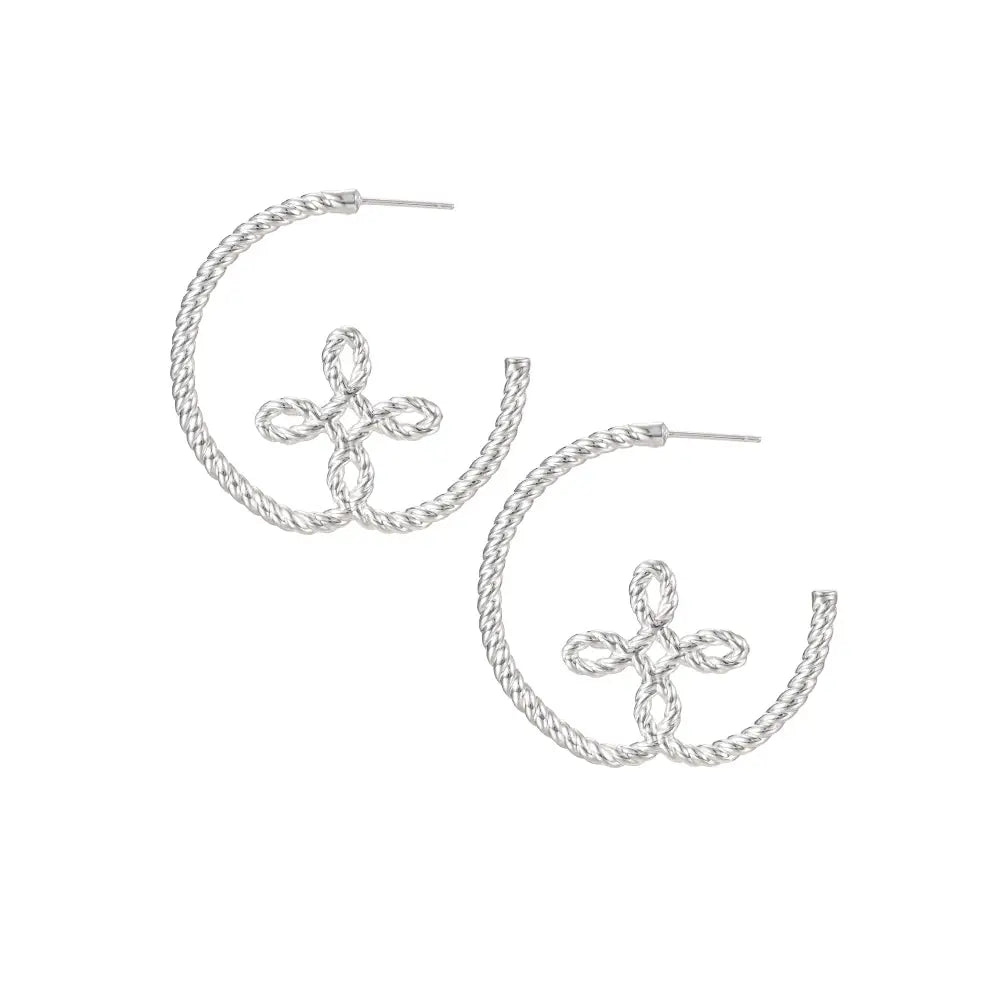 Natalie Wood - Seaside Cross Hoops in Silver-110 Jewelry & Hair-Natalie Wood-July & June Women's Fashion Boutique Located in San Antonio, Texas