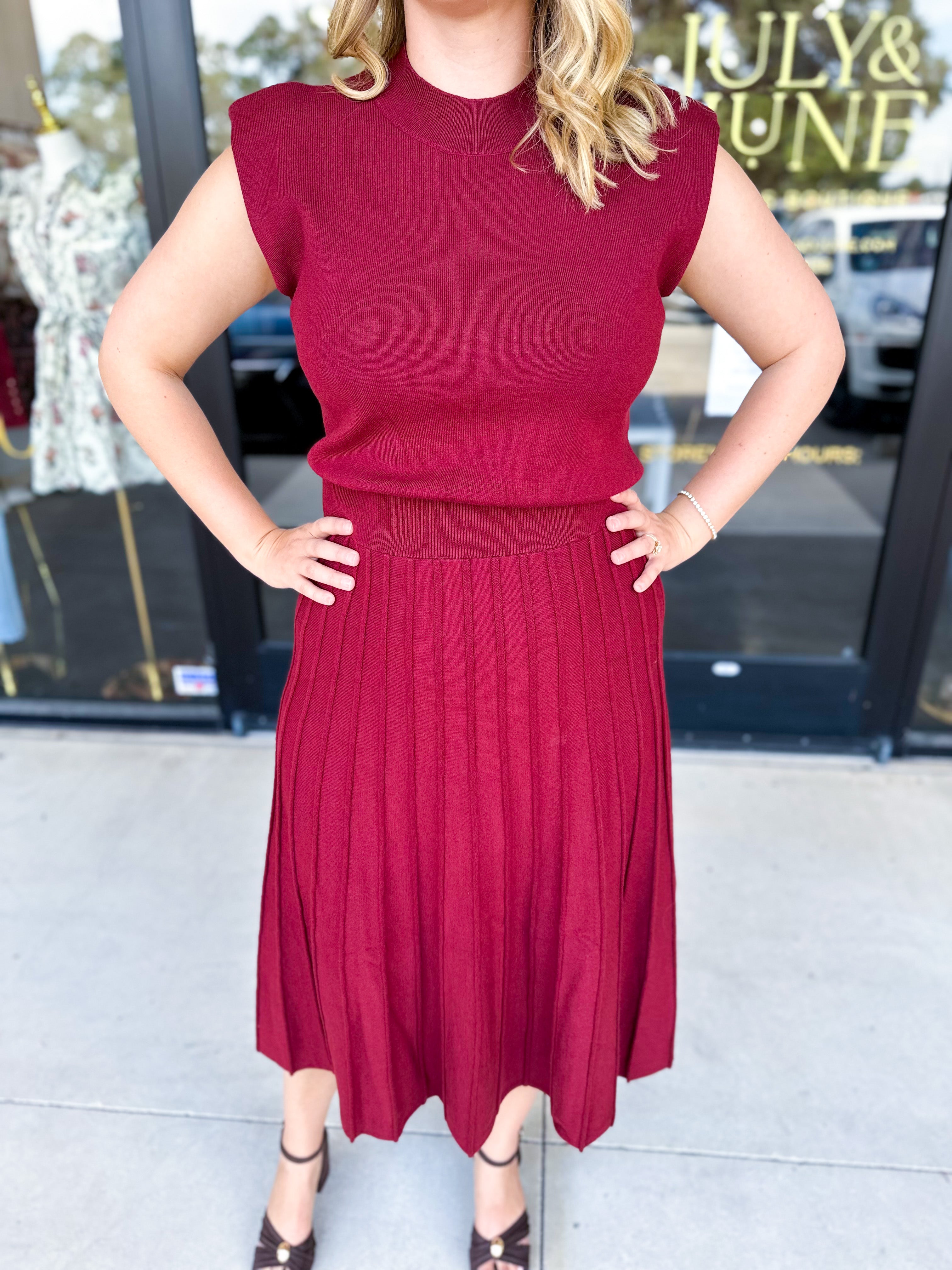 THML - Burgundy Knit Midi Dress-500 Midi-THML-July & June Women's Fashion Boutique Located in San Antonio, Texas