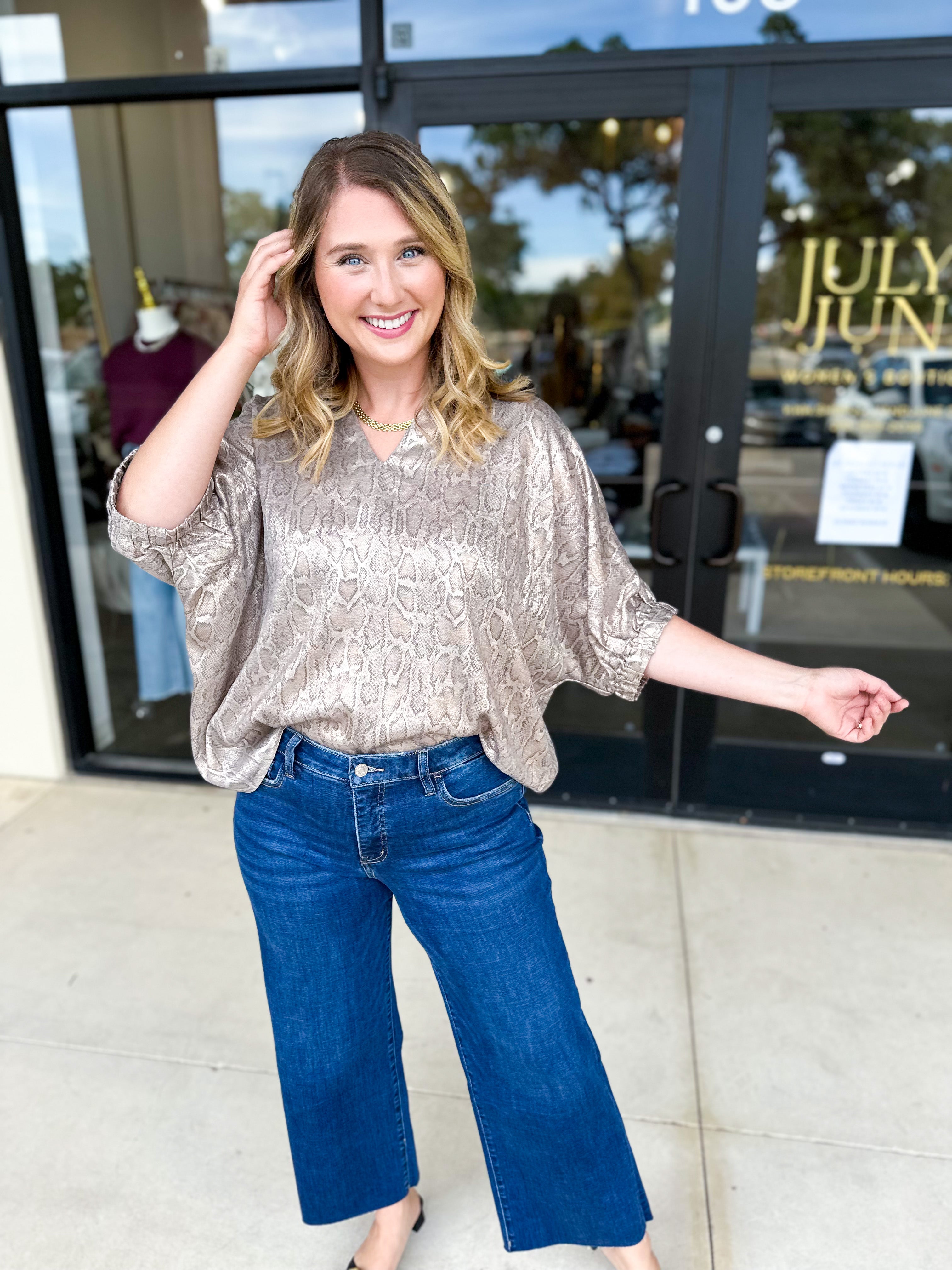 Snakeskin Shimmer Blouse-200 Fashion Blouses-JODIFL-July & June Women's Fashion Boutique Located in San Antonio, Texas