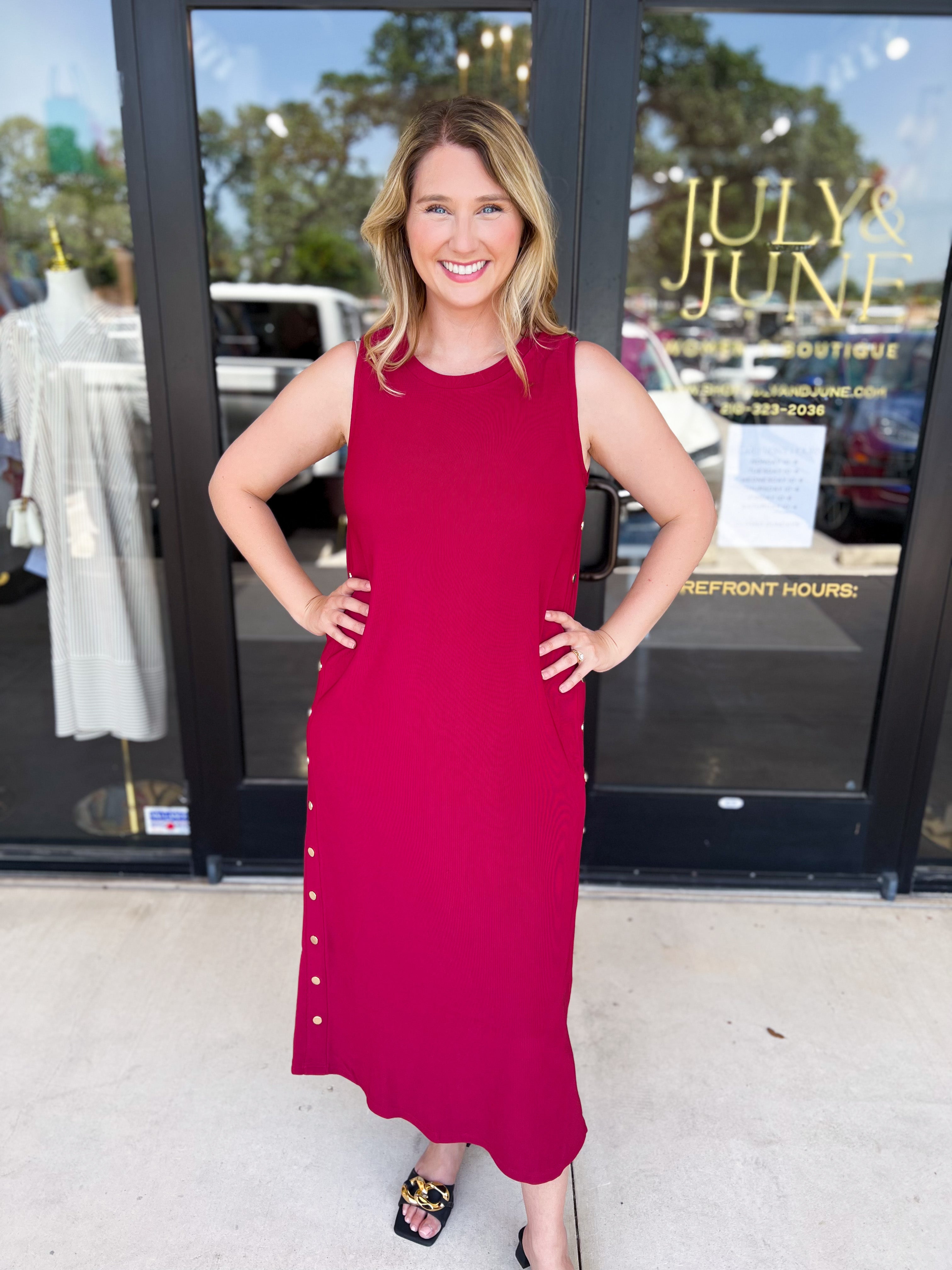 Casual Chic Midi Dress - Cherry-500 Midi-ENTRO-July & June Women's Fashion Boutique Located in San Antonio, Texas