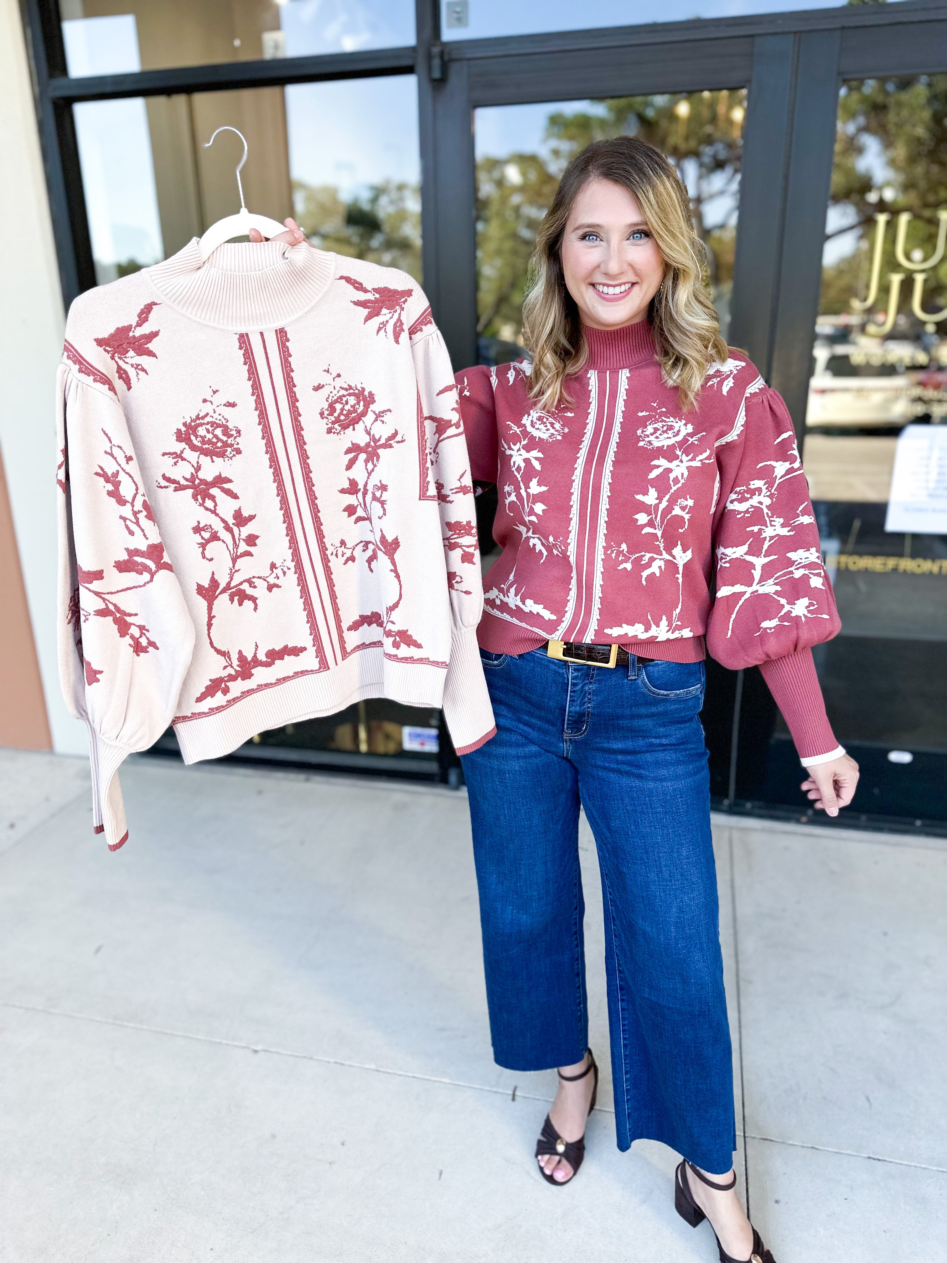 The Vintage Floral Sweater - Cream-230 Sweaters/Cardis-FATE-July & June Women's Fashion Boutique Located in San Antonio, Texas