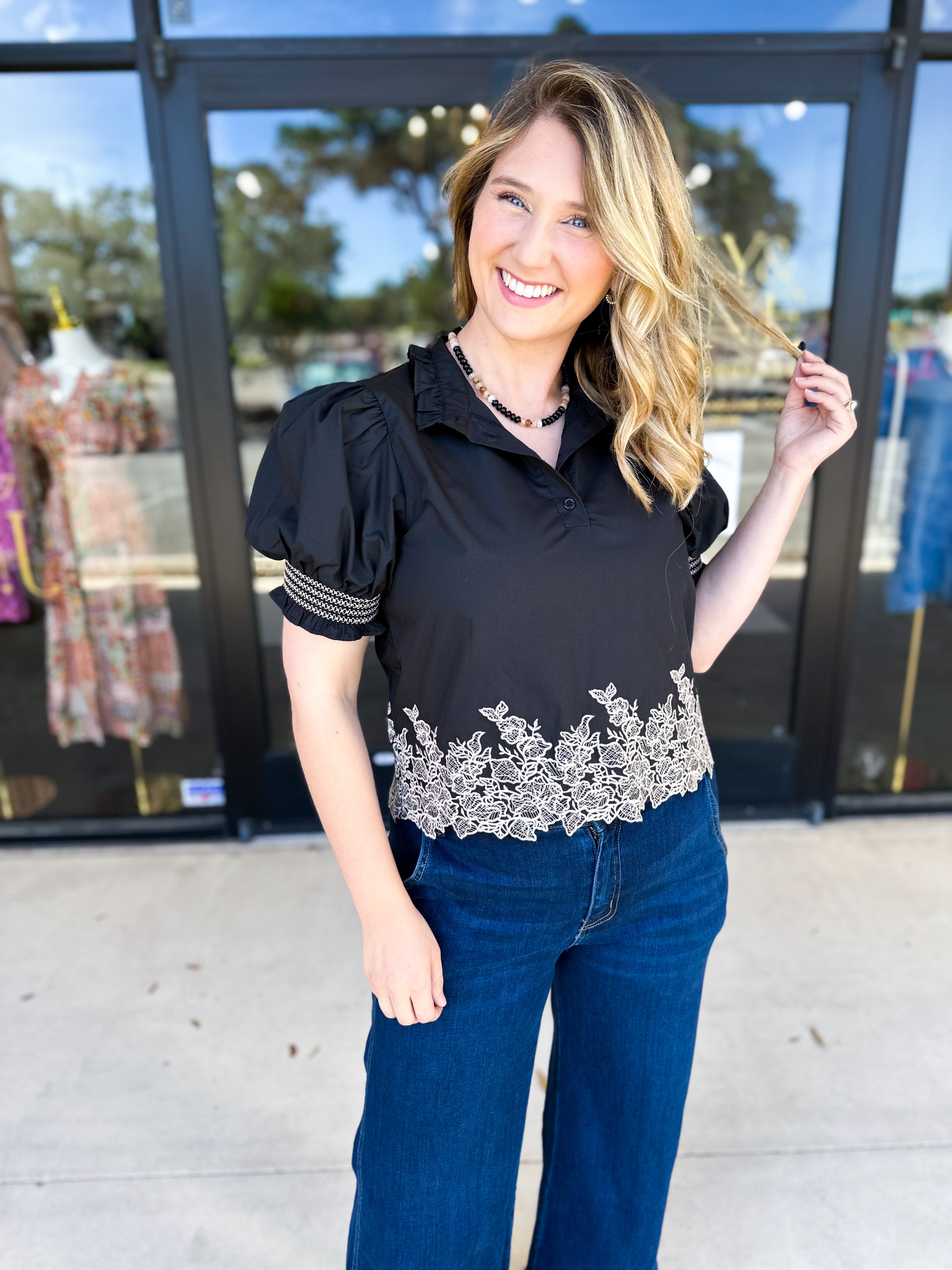 The Olivia Blouse - Black-200 Fashion Blouses-ENTRO-July & June Women's Fashion Boutique Located in San Antonio, Texas