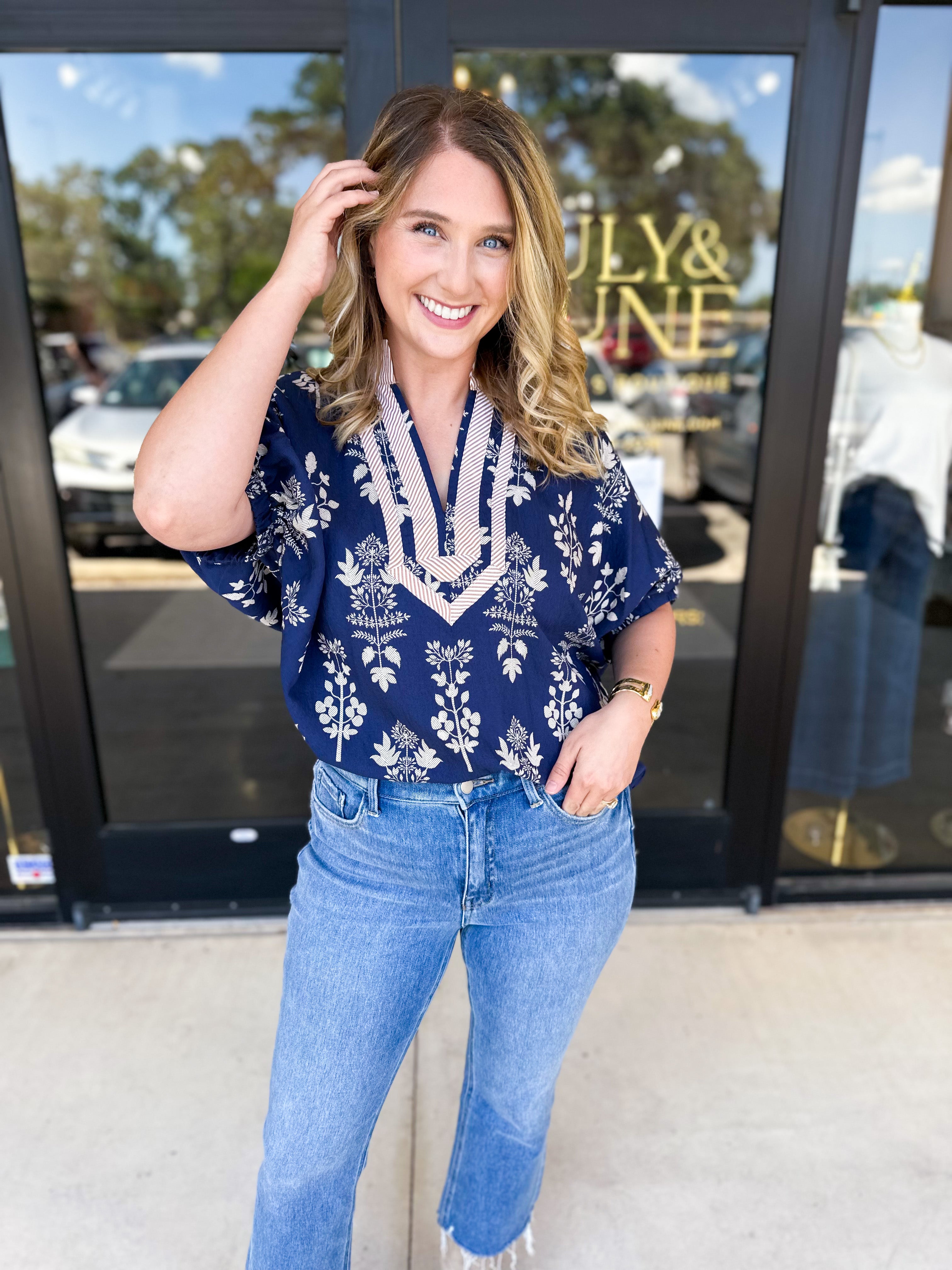 The Frankie Blouse - Navy-200 Fashion Blouses-ENTRO-July & June Women's Fashion Boutique Located in San Antonio, Texas