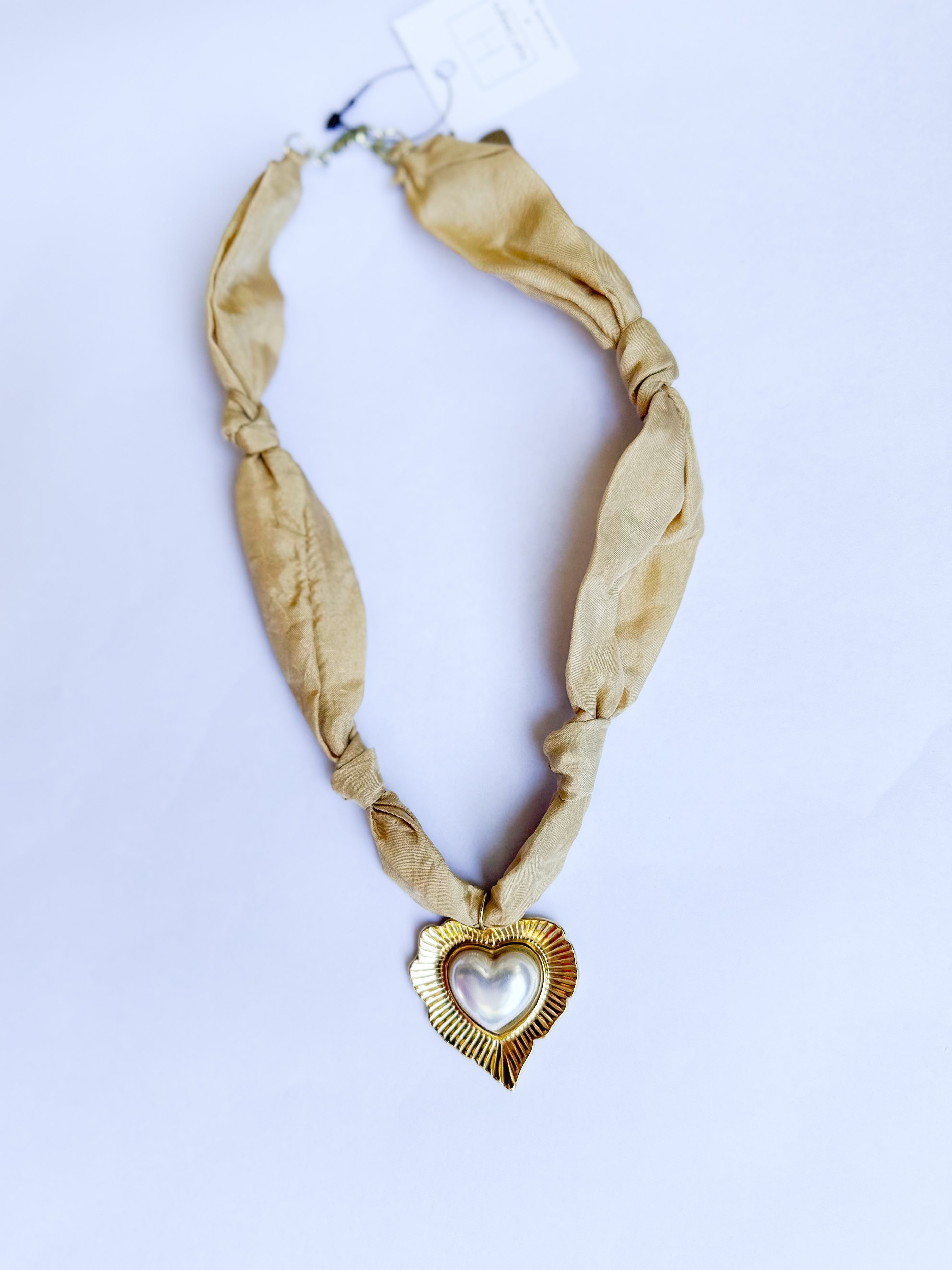 Scarf Necklace - Champagne Pearl Heart-110 Jewelry & Hair-HART DESIGNS-July & June Women's Fashion Boutique Located in San Antonio, Texas