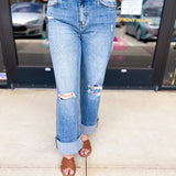 Vervet - High Rise Baggy Cuff Jeans-400 Pants-VEVERT BY FLYING MONKEY-July & June Women's Fashion Boutique Located in San Antonio, Texas
