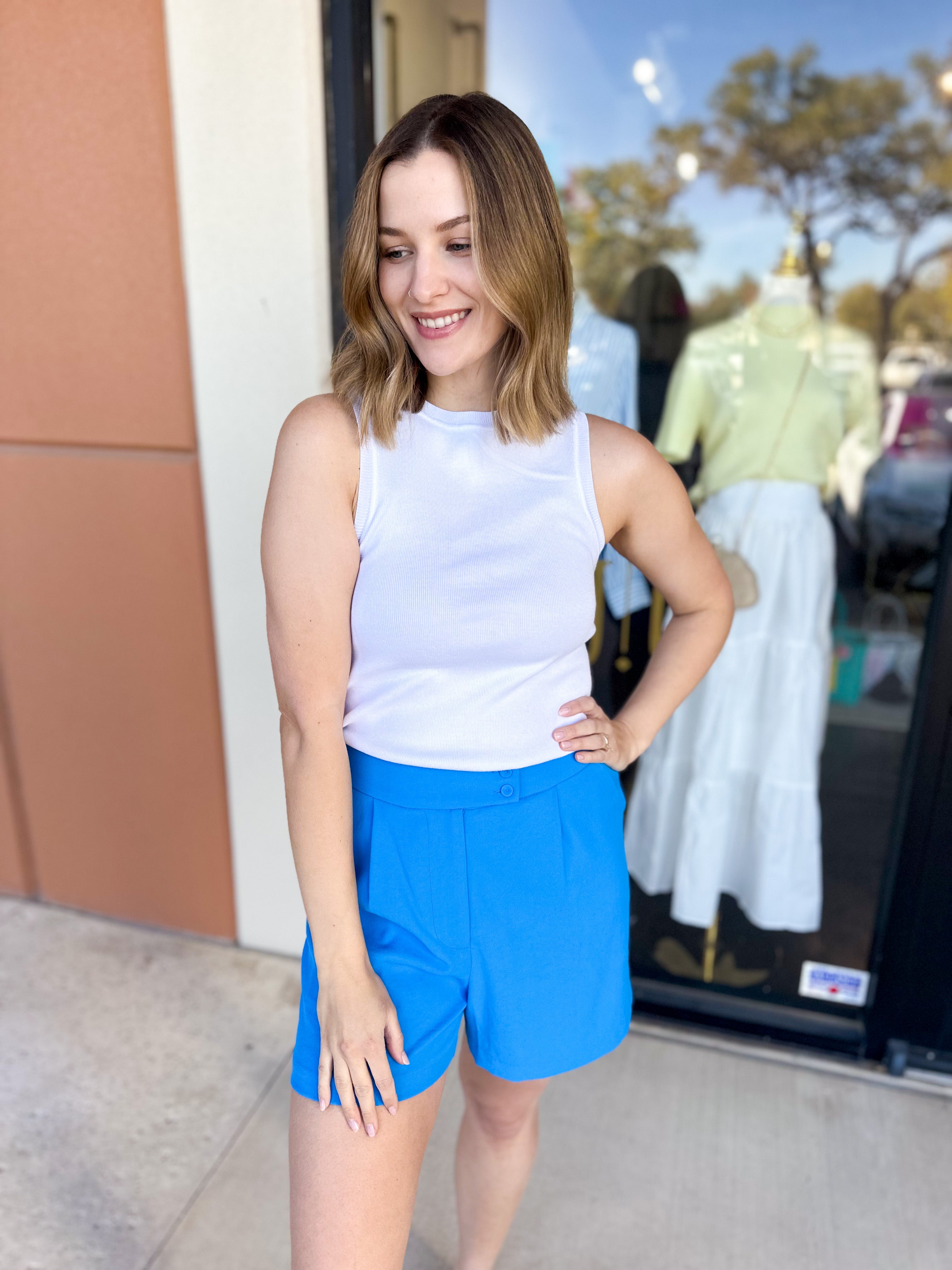 Chic Shorts - Bright Blue-410 Shorts/Skirts-SKIES ARE BLUE-July & June Women's Fashion Boutique Located in San Antonio, Texas