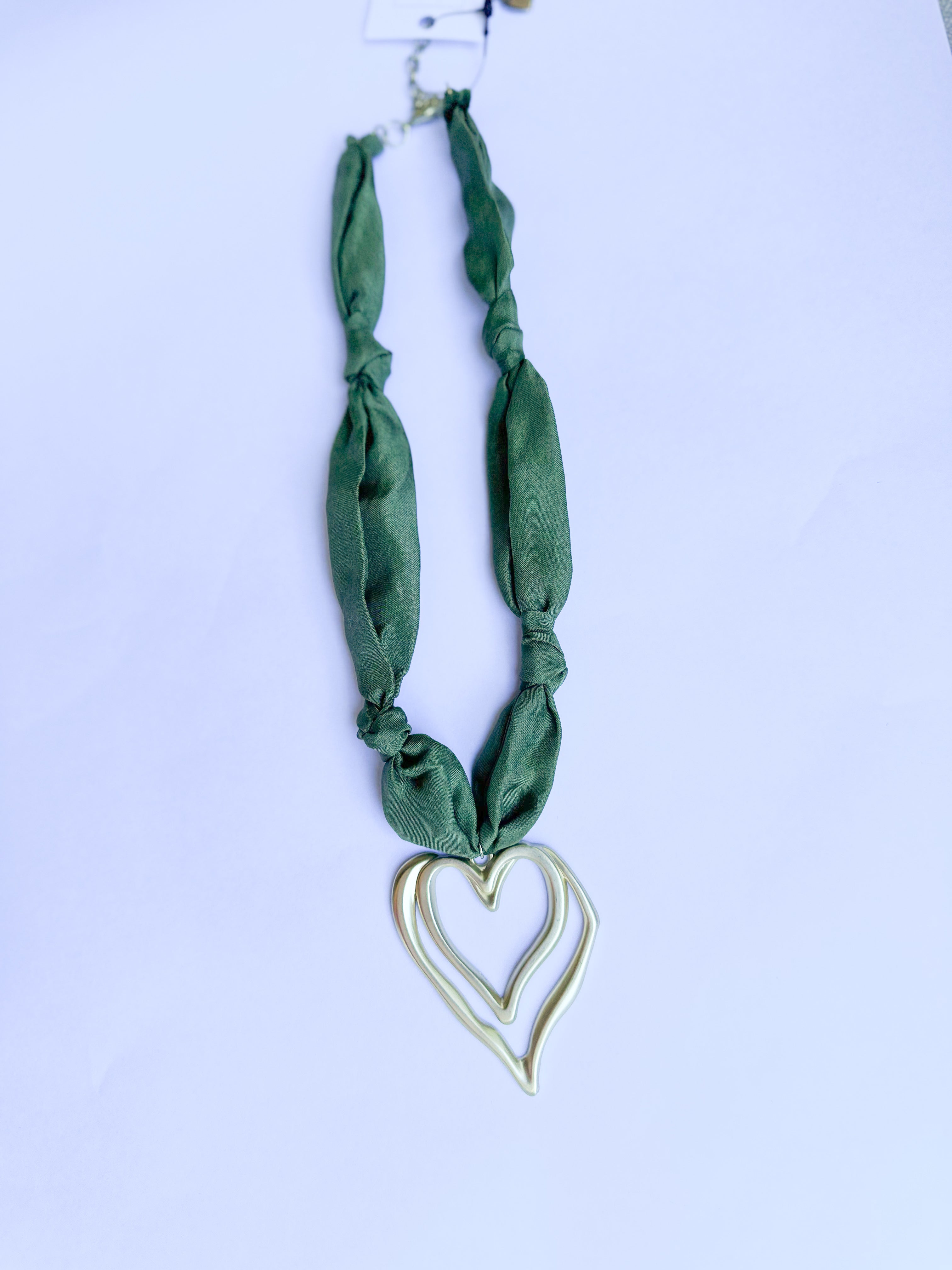 Scarf Necklace - Olive Open Heart-110 Jewelry & Hair-HART DESIGNS-July & June Women's Fashion Boutique Located in San Antonio, Texas