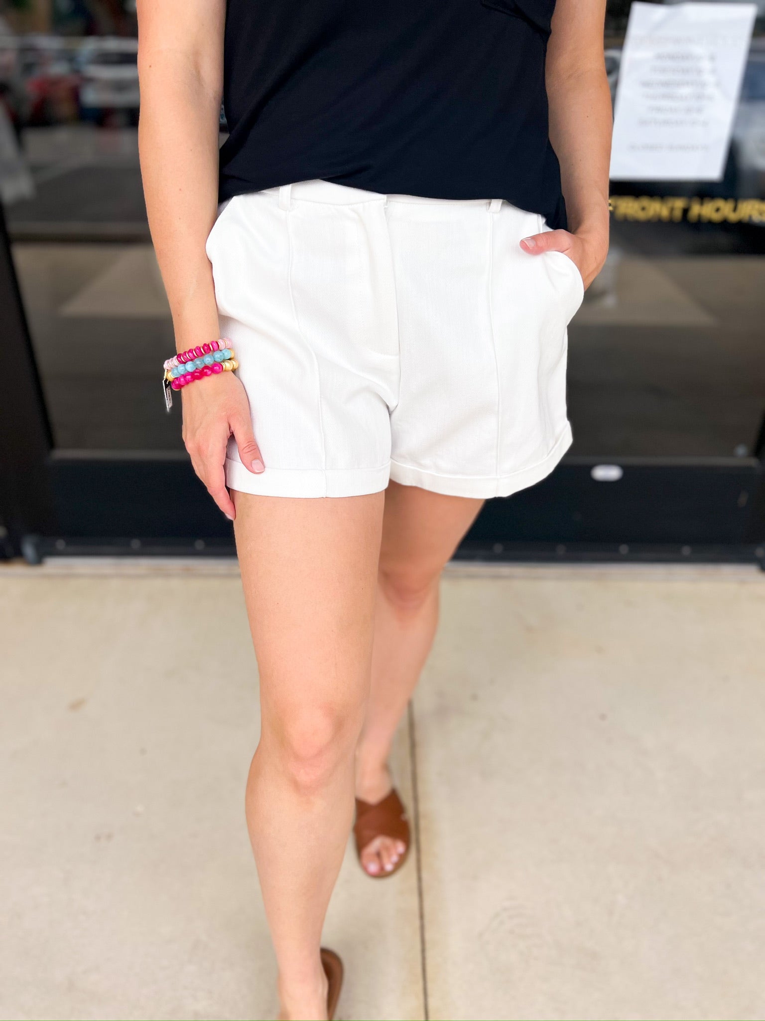 Upscale Shorts - Ivory-410 Shorts/Skirts-ENTRO-July & June Women's Fashion Boutique Located in San Antonio, Texas
