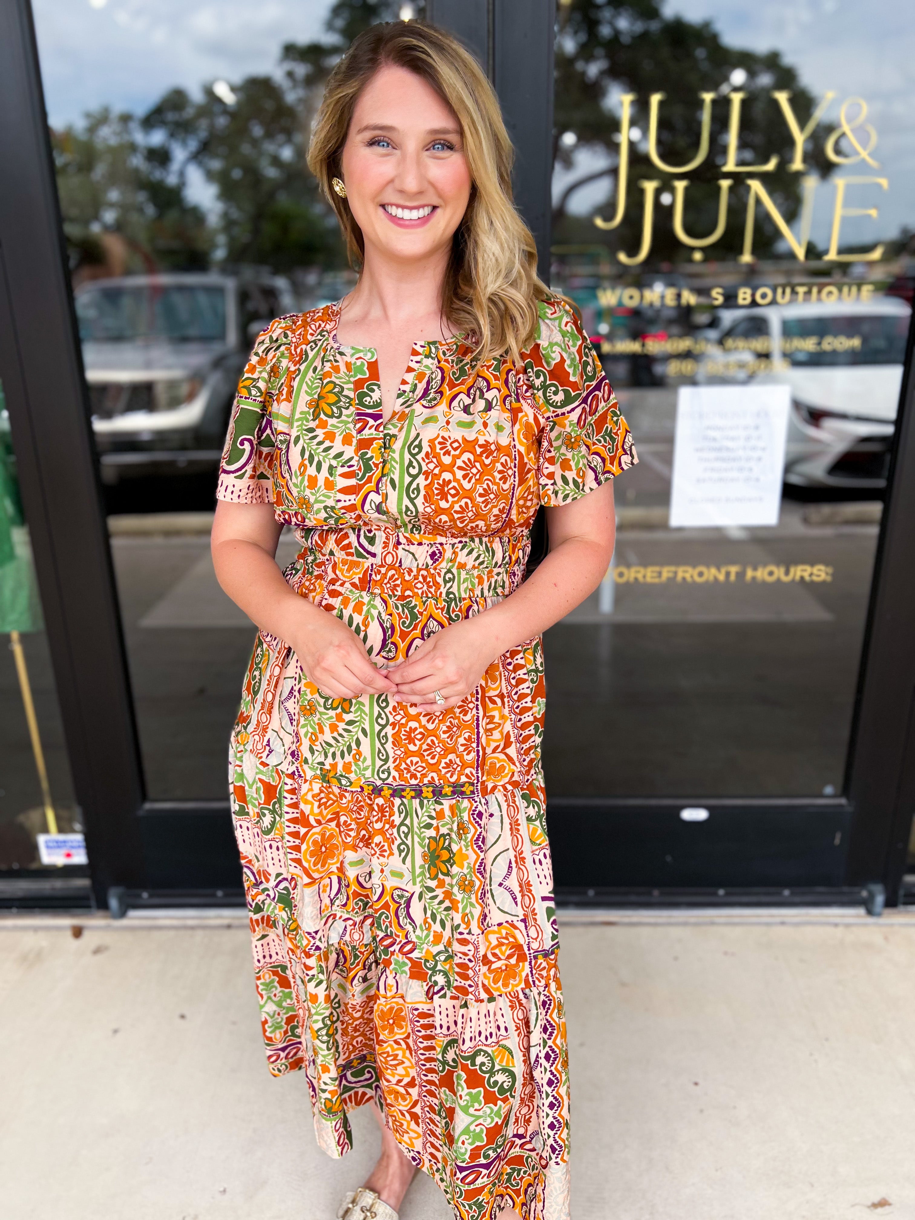 Auburn Abstract Midi Dress-500 Midi-FATE-July & June Women's Fashion Boutique Located in San Antonio, Texas