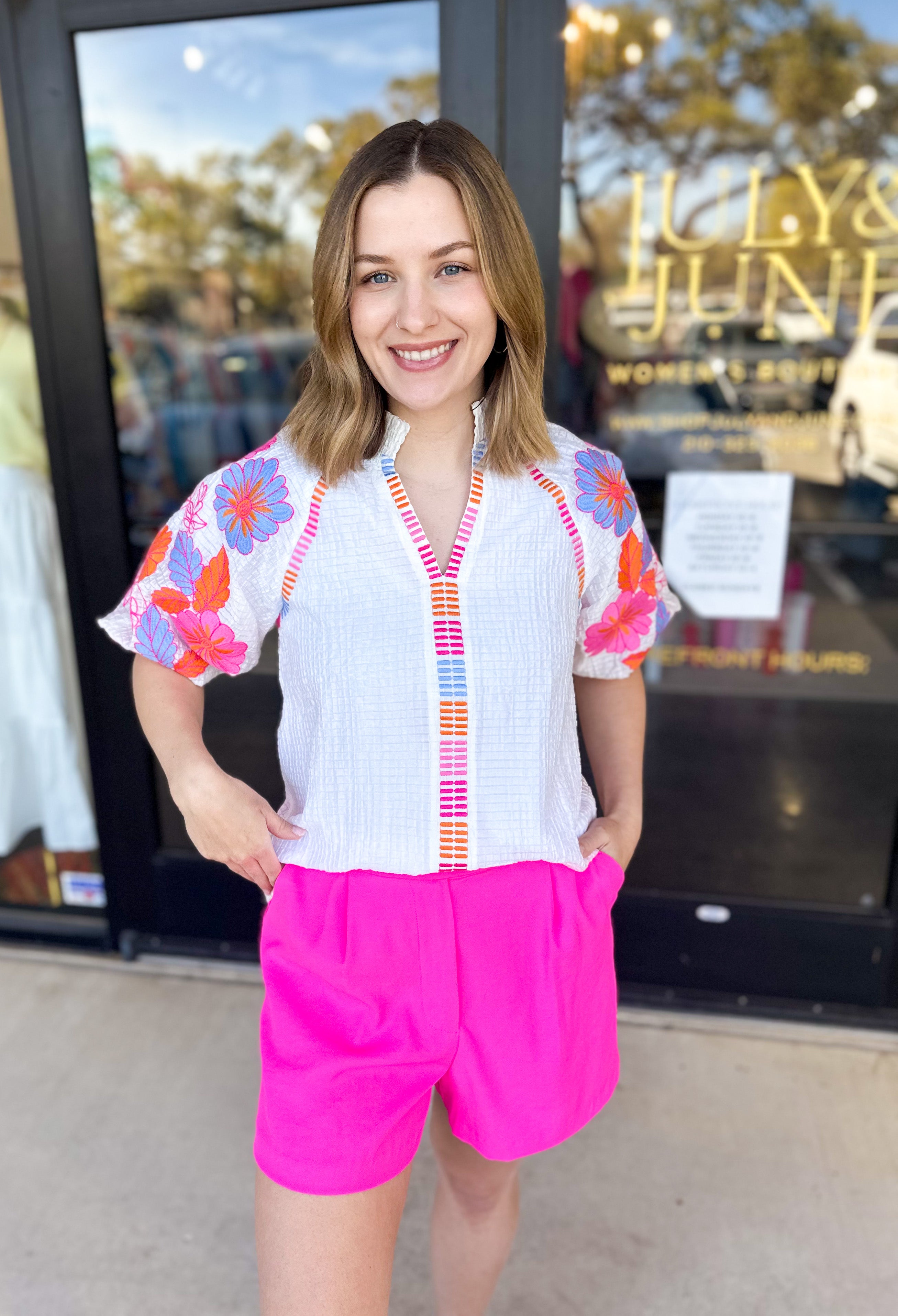 THML - Spring Florals Embroidered Blouse- Ivory-200 Fashion Blouses-THML-July & June Women's Fashion Boutique Located in San Antonio, Texas