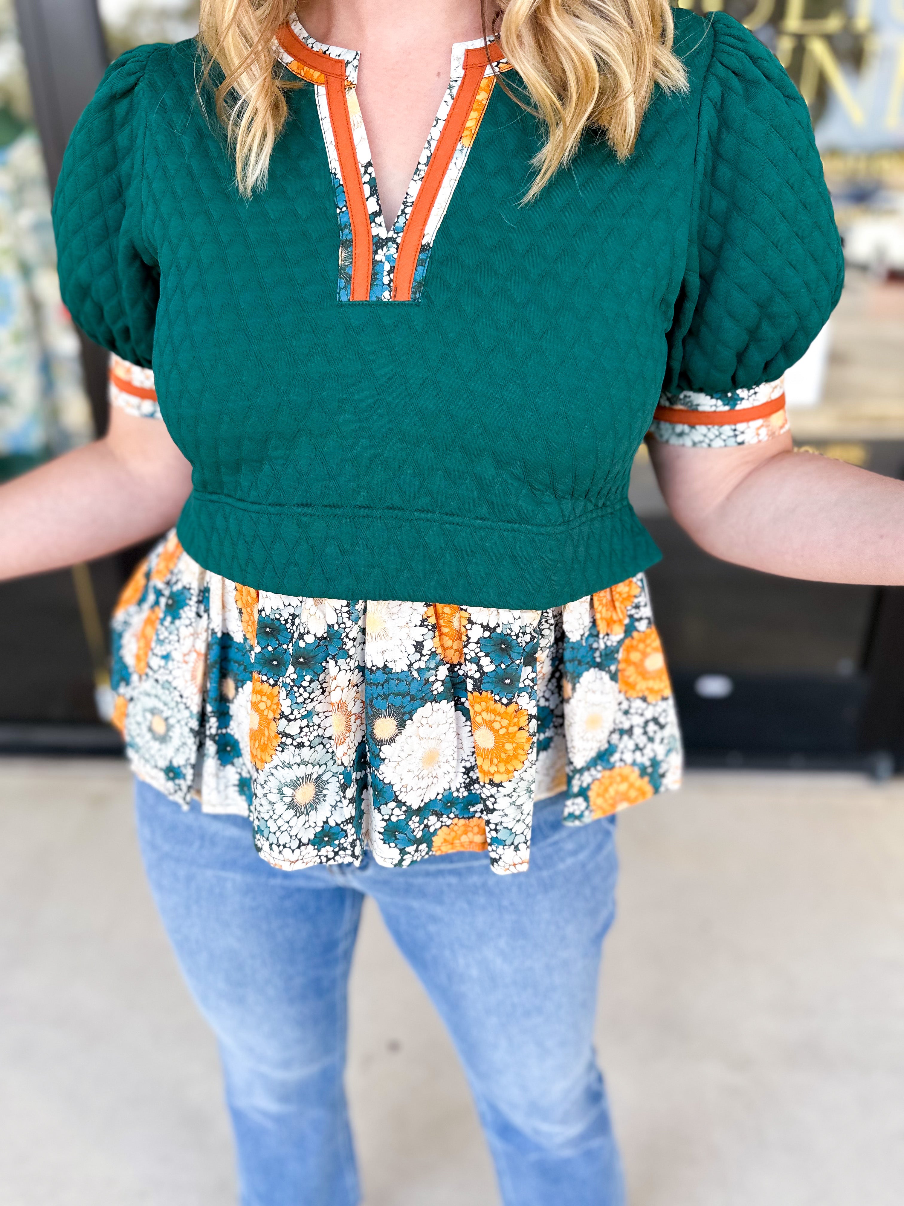 Green Harvest Blouse-200 Fashion Blouses-ENTRO-July & June Women's Fashion Boutique Located in San Antonio, Texas