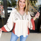 Organic Florals Boho Blouse-200 Fashion Blouses-JODIFL-July & June Women's Fashion Boutique Located in San Antonio, Texas
