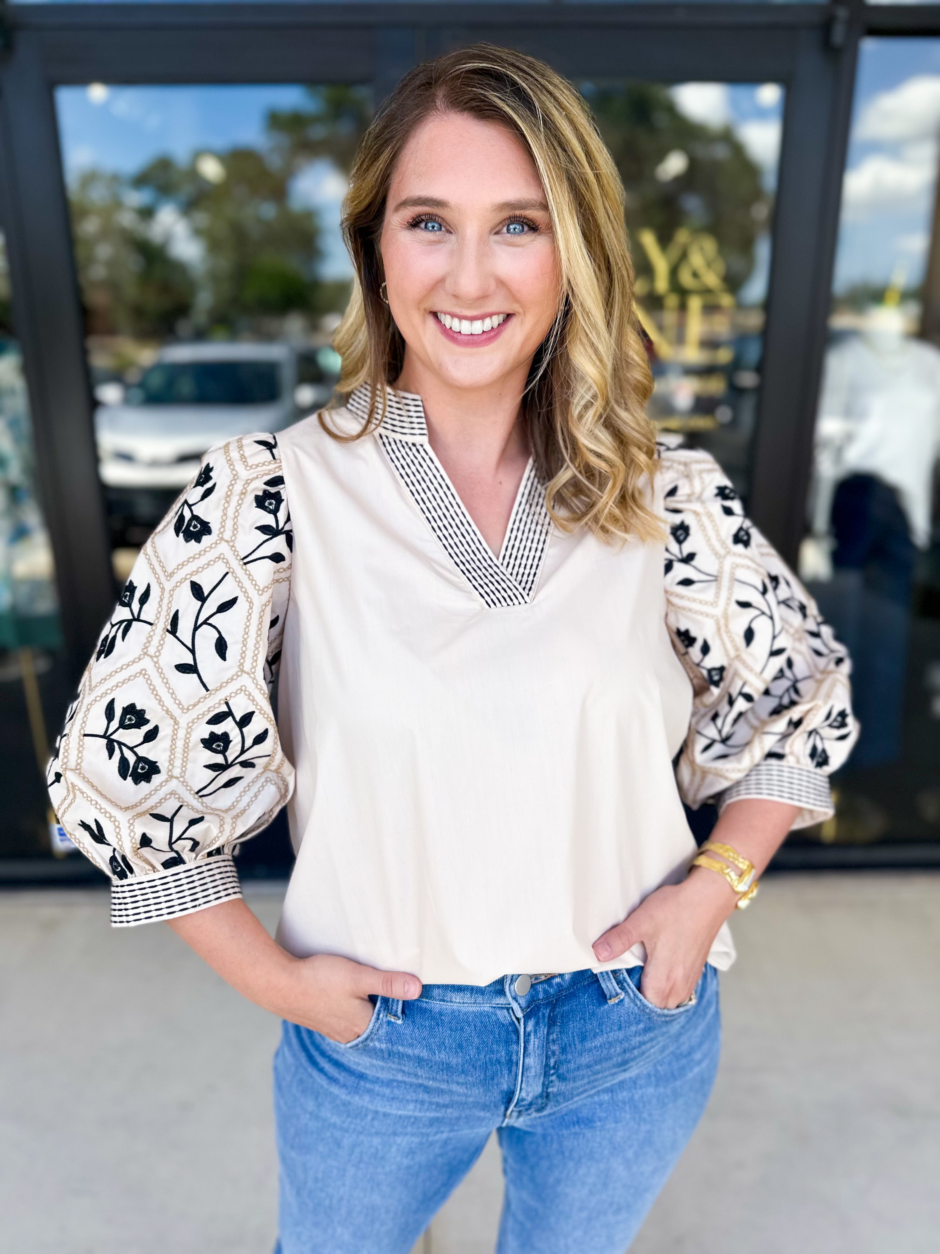 The Lucy Blouse - Ecru-200 Fashion Blouses-ENTRO-July & June Women's Fashion Boutique Located in San Antonio, Texas