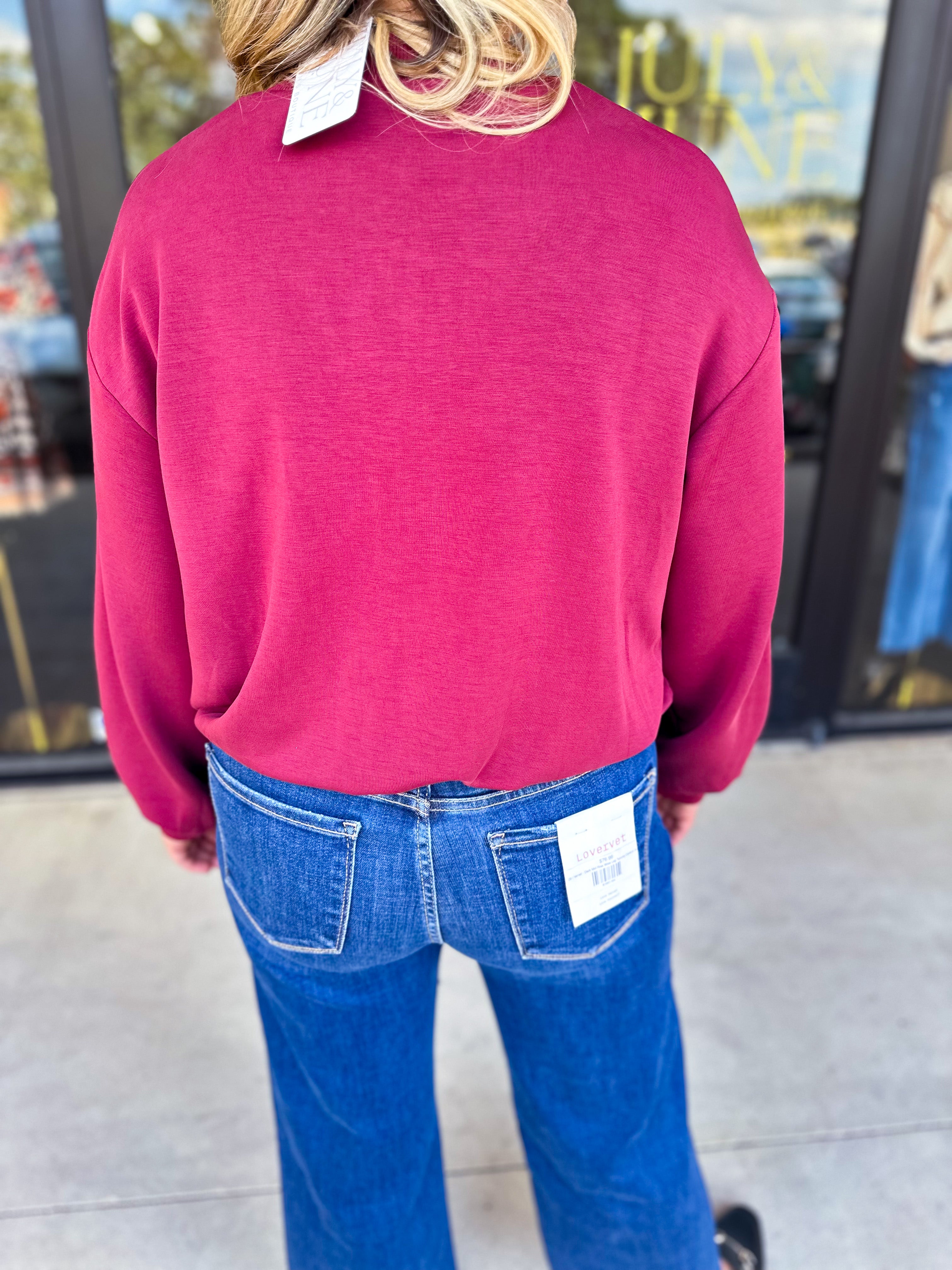 Soft Modal Bomber Jacket - Wine-300 Athleisure/Lounge-SKIES ARE BLUE-July & June Women's Fashion Boutique Located in San Antonio, Texas