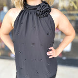 Black Rose Halter Tank-200 Fashion Blouses-FATE-July & June Women's Fashion Boutique Located in San Antonio, Texas
